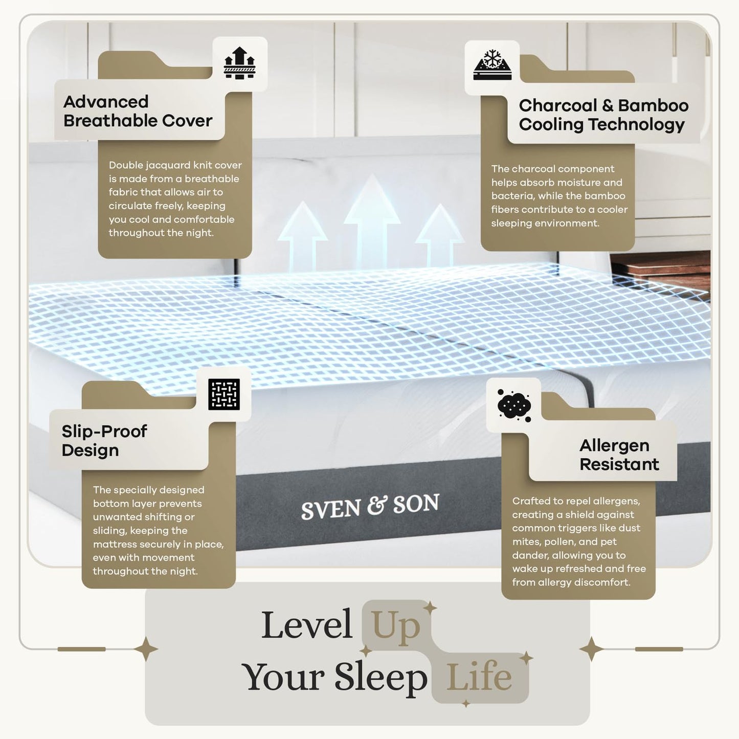 Sven & Son Hybrid Spring Mattress, CertiPUR-US Certified Foam, Fiberglass-Free, Made in the USA, 14 inch Medium Soft - Split California King