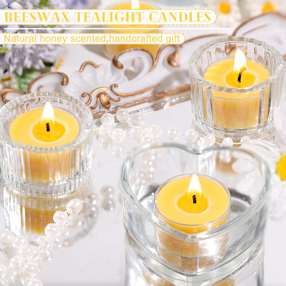 Pure Beeswax Tealight Candles,6-Hour Burn Tea Candles,36 Pack