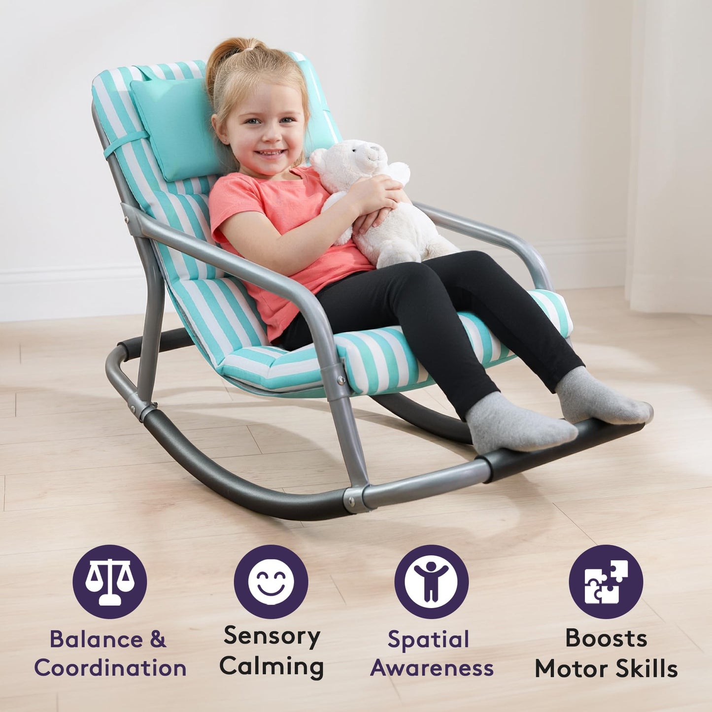Special Supplies Sensory Rocking Chair for Kids - Comfortable Kids Rocker- Versatile Floor Chair with Soft Fabric and Stability for Playroom, Bedroom, or Nursery (Ages 3+) (Teal)