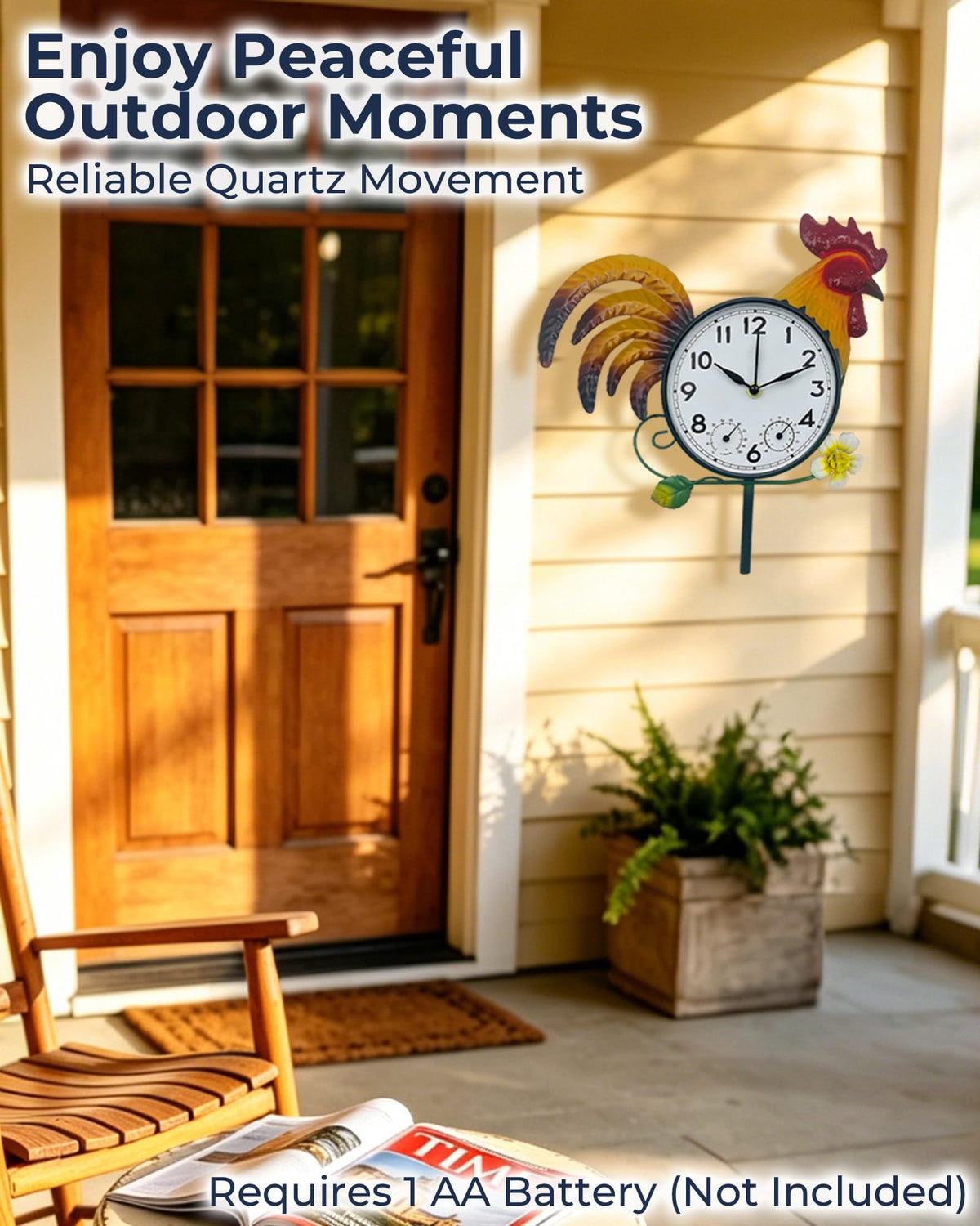 Verdosphire Rooster Outdoor Clock with Thermometer & Hygrometer