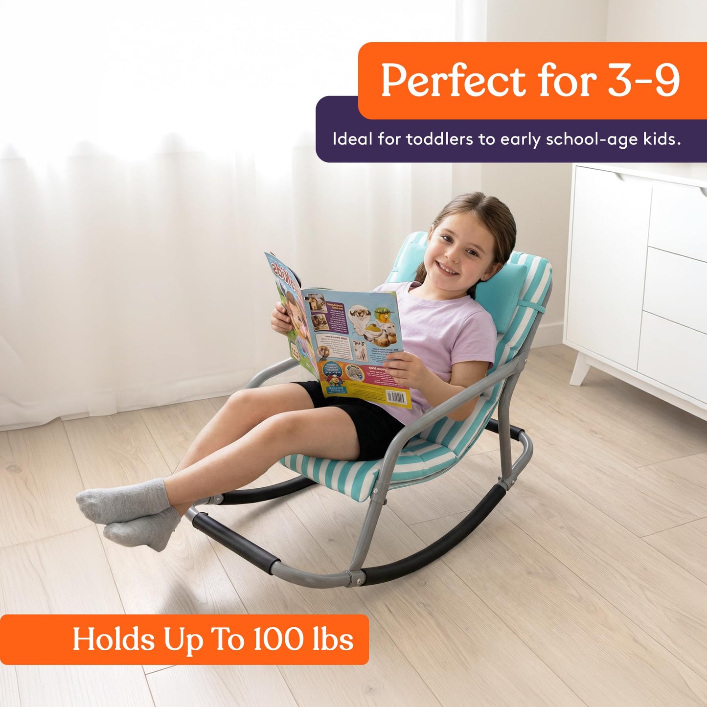 Special Supplies Sensory Rocking Chair for Kids - Comfortable Kids Rocker- Versatile Floor Chair with Soft Fabric and Stability for Playroom, Bedroom, or Nursery (Ages 3+) (Teal)