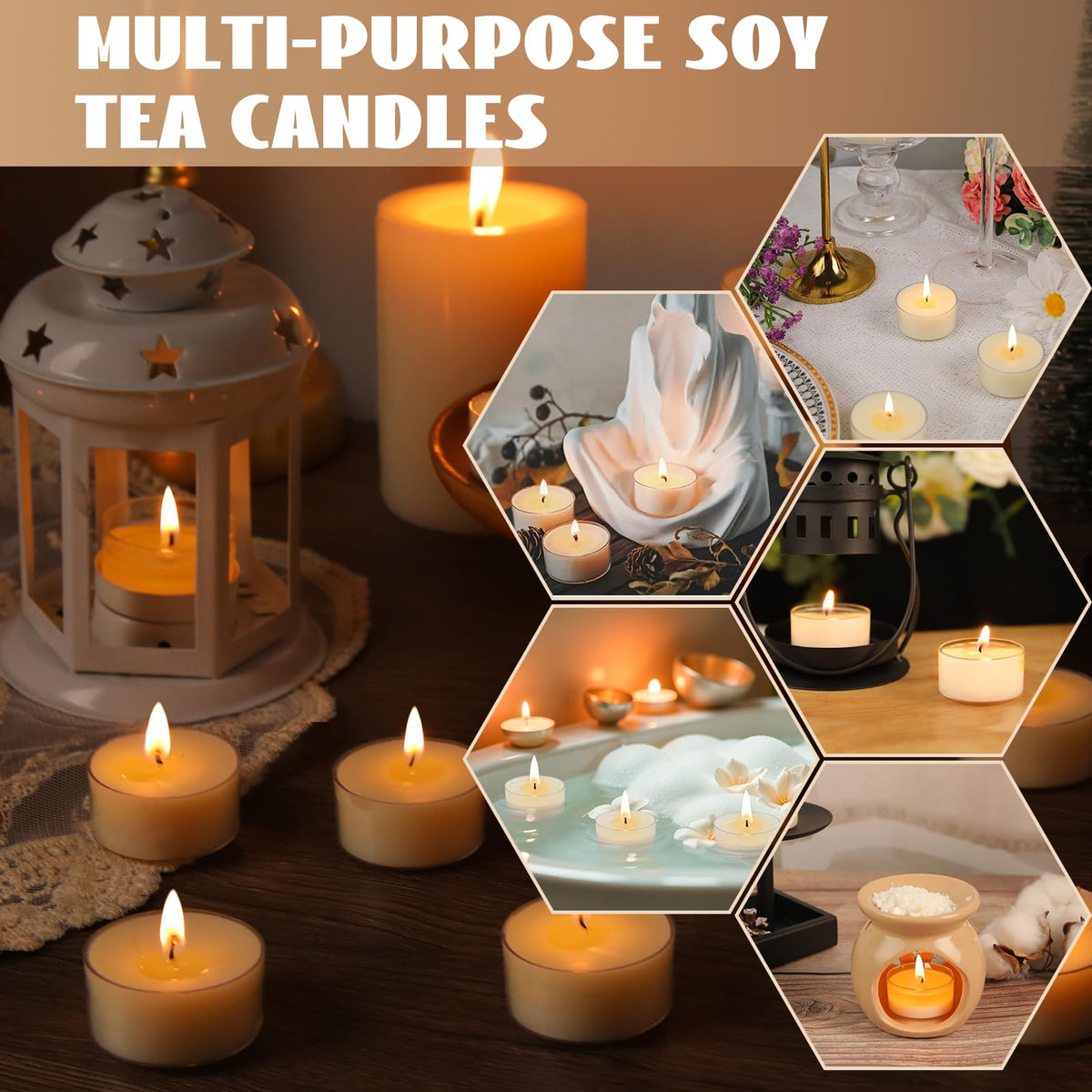 Soy Tealight Candles 50 Pack,6-Hour Unscented Small Votive Candles