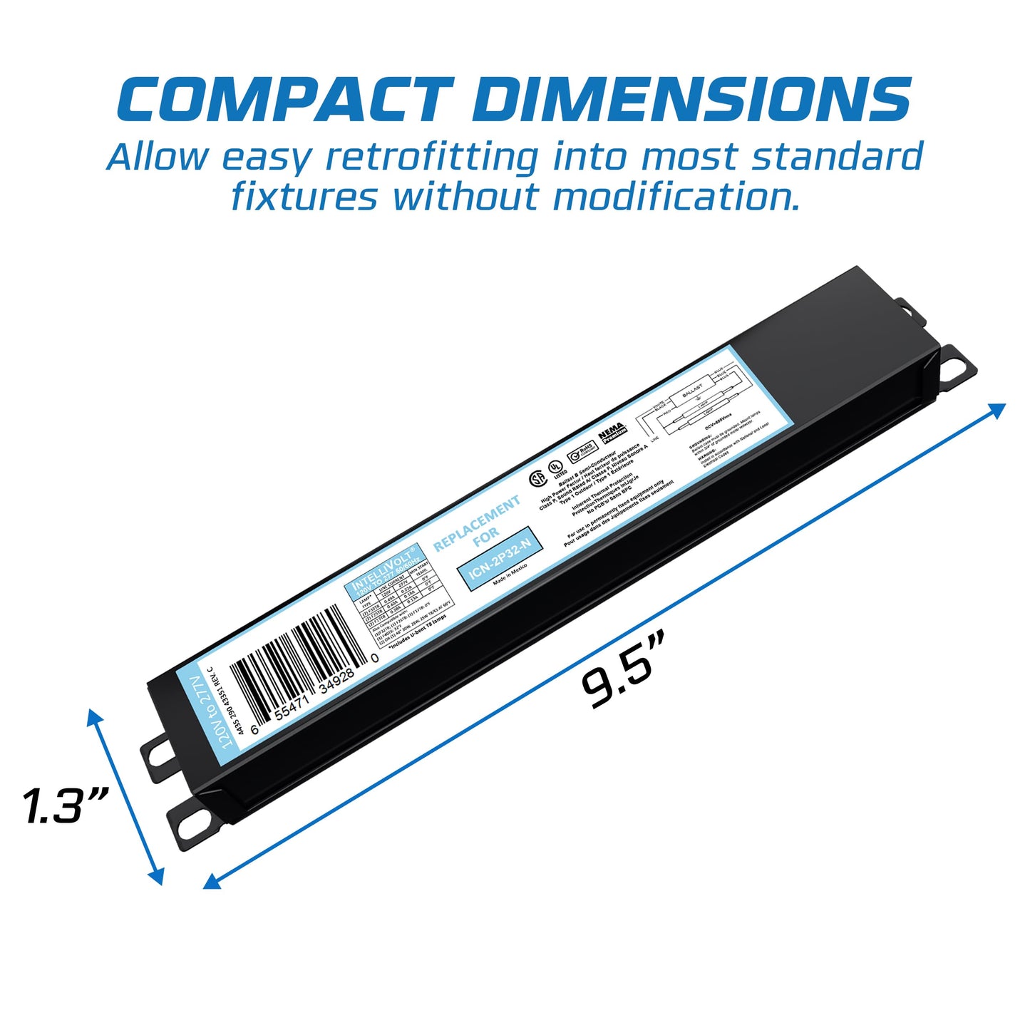 10 Pack - Replacement for ICN-4P32-SC 3 & 4 Lamp T8 Fluorescent Electronic Ballast - 120-277 Volt - Instant Start - UL Approved