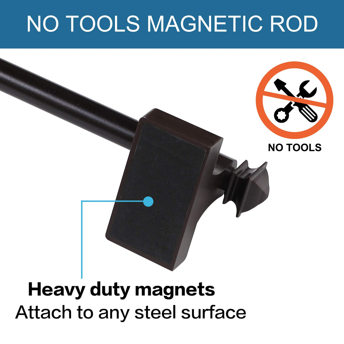 H.VERSAILTEX 2 PACK Magnetic Curtain Rods for Metal Doors Multi-Use Rods for Small Windows Cafe Sidelight and Iron Steel Places, Tool Free with Square Finials (Adjust from 9 to 16 Inch, Cocoa)