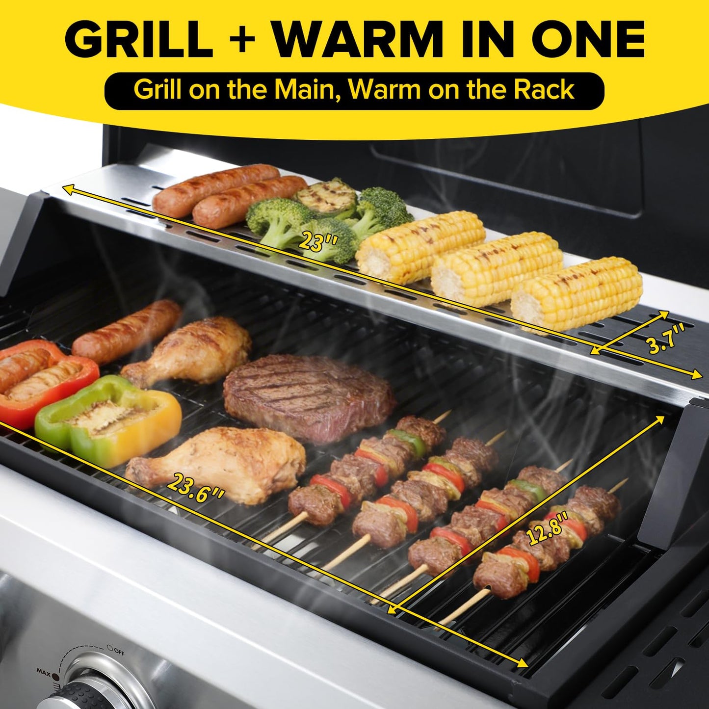 IdeaMaxx 4 Burner Gas Grill with Foldable Shelves, 40,000 BTU Stainless Steel Propane BBQ Grill, 387 Sq. In. Cooking Space, Portable Outdoor Grill for Patio, Backyard, Camping & Tailgating