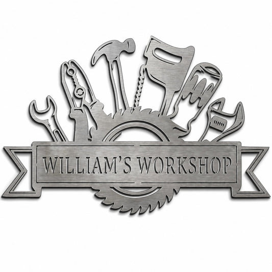 Personalized Metal Workshop Sign, Garage Entrance Decor, Custom Man Cave Decor, Customized Garage Sign, Metal Tools Art, Steel Garage Name Wall Art, Shop Signs, Gift for Worker Dad