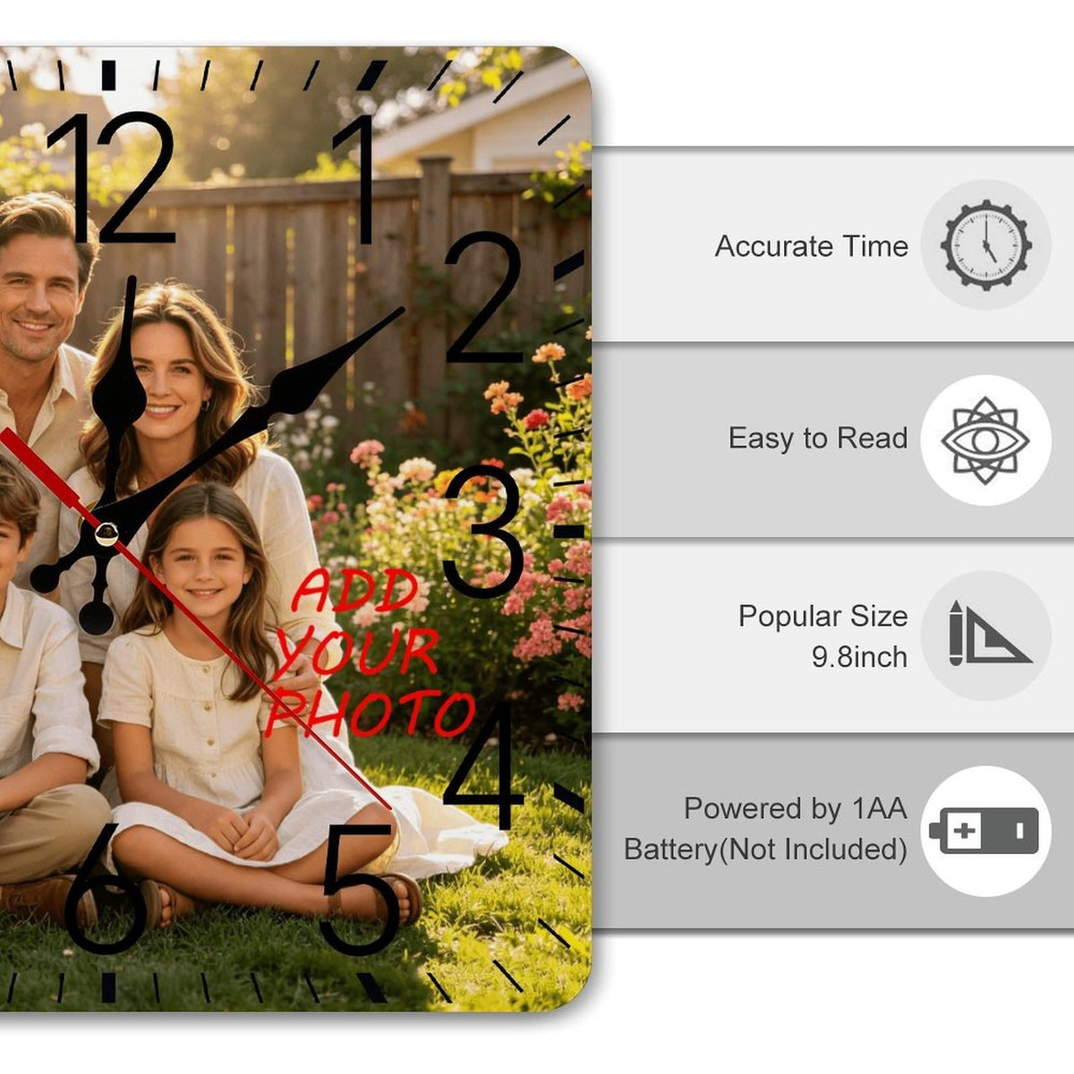Custom Photo Wall Clock Personalized Picture Name Text Silent Non Ticking