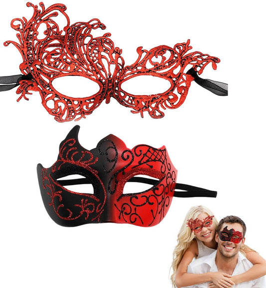 SHIFANQI Masquerade Mask for Men Women, Masquerade Ball Masks for Couples, Halloween Costumes Lace Eye Mask for Venetian Party, Prom, Carnival, Mardi Gras, Cosplay, Red