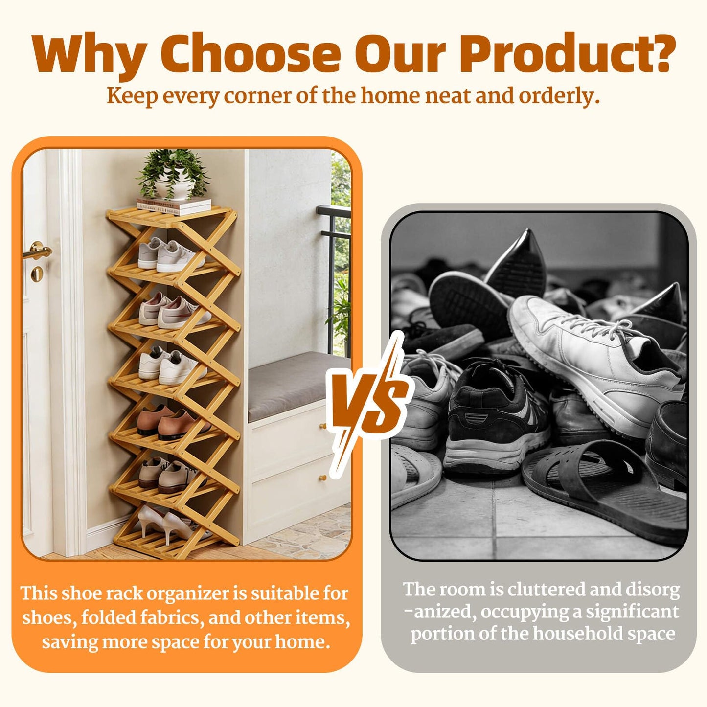 9 Tier Bamboo Shoe Rack, Heavy Duty Foldable Shelf Needing No Setup | Versatile Space-Saving & Sturdy Collapsible Bamboo Shoe Rack Organizer for Closet, Entryway, Over-Door, Dorm or Bedroom Use