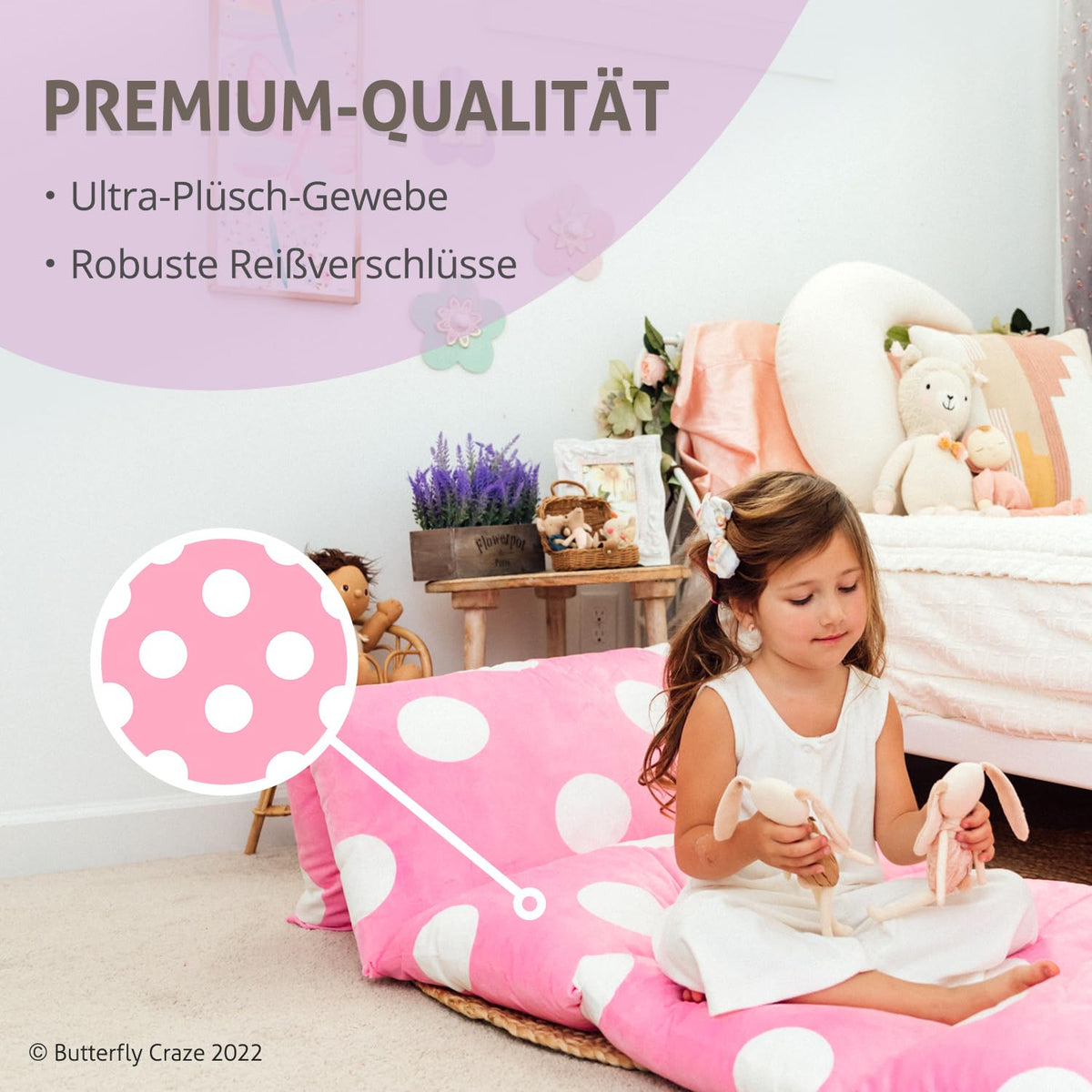 Butterfly Craze Floor Pillow Cover Plush Folding Lounger Bed Cushion Case
