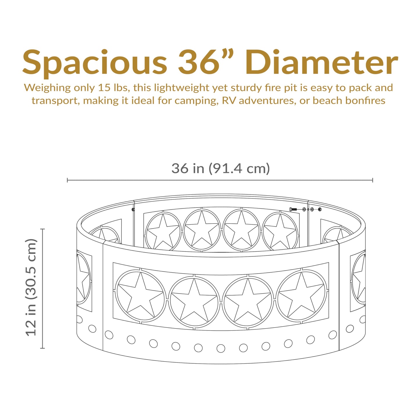 Sunnydaze 36-Inch Outdoor Fire Pit Ring with Poker - Round Heavy-Duty Steel Fire Ring for Camping or Backyard - 4-Star - 12" H