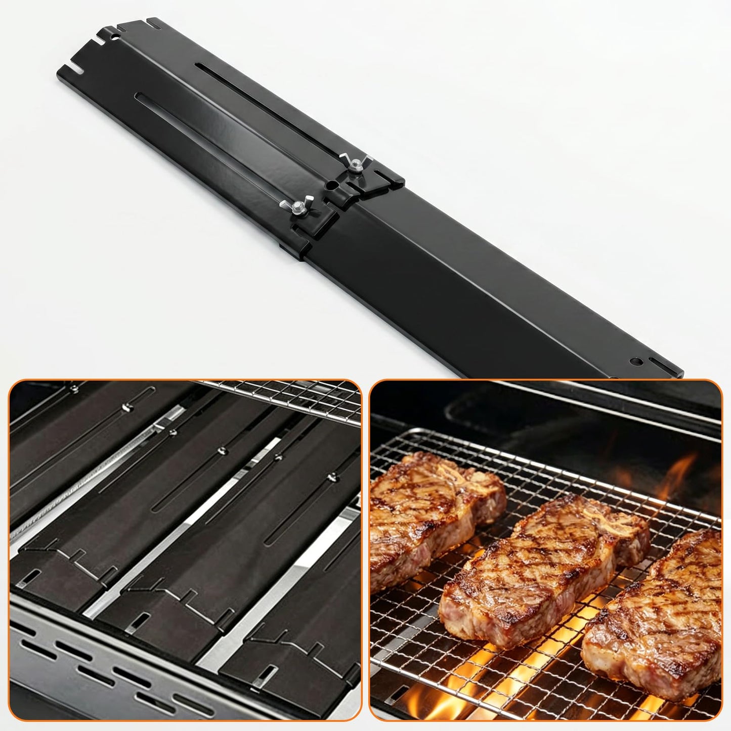 MKZOK Universal Adjustable Grill Burner Covers Heat Shields Heat Plates Replacement Flame Covers Heat Tents Porcelain Steel Grill Replacement Parts Extends from 11.75" Up to 21" L (Pack of 3)