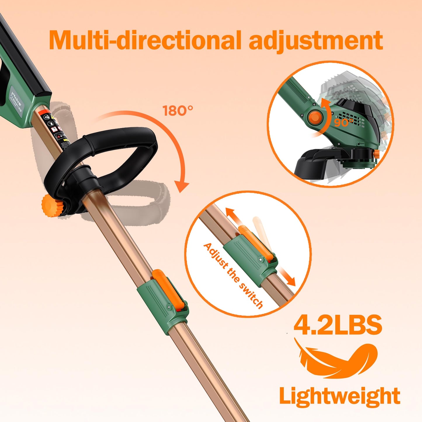 WeGofly 12" Electric Weed Wacker, 3 in 1 Cordless String Trimmer/Lawn Edger/Brush Cutter with Steel Gears, 2×21V 5.0Ah Batteries & Charger, 5.2 LBS Lightweight Grass Trimmer for Yard Garden