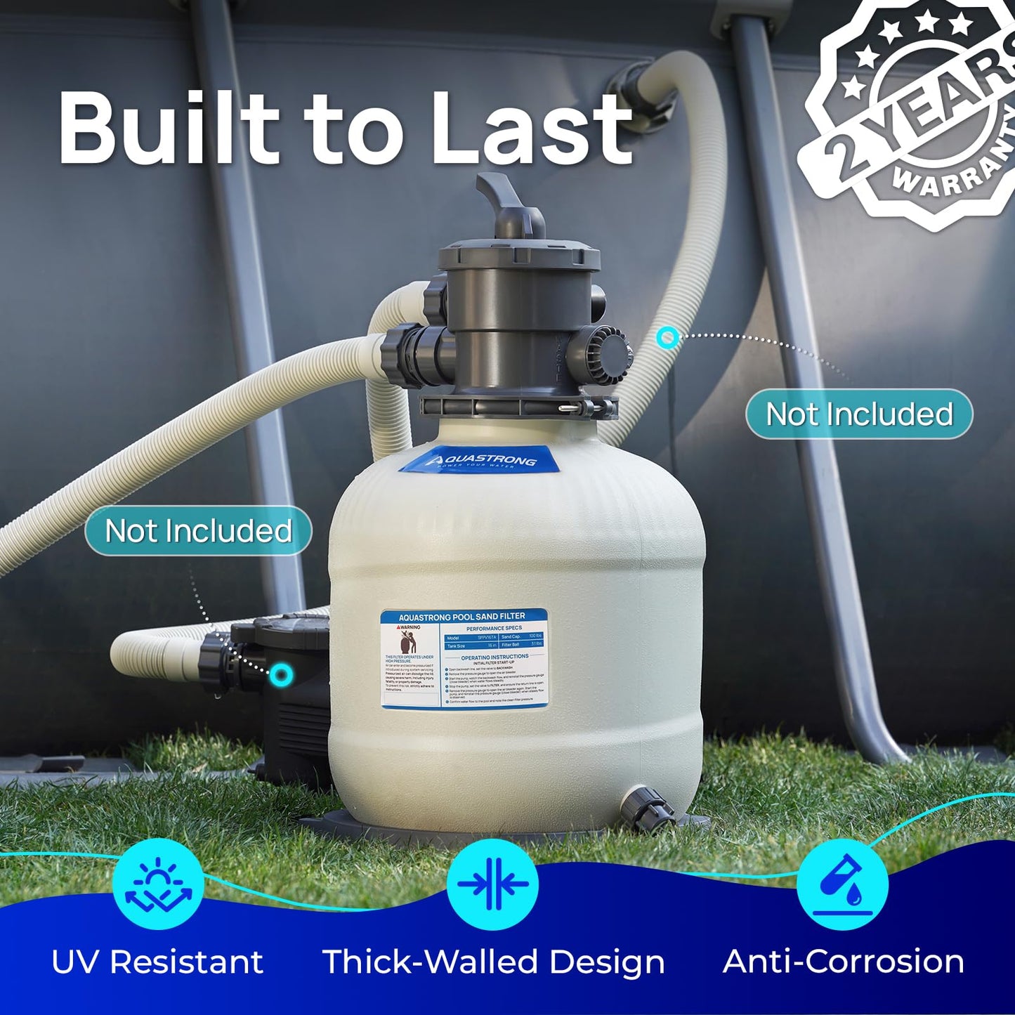 AQUASTRONG 16" Pool Sand Filter Tank with 6-Way Valve, Sand Filter for Above Ground Pools Up to 16,000 Gallons, Replacement for Cartridge Filters