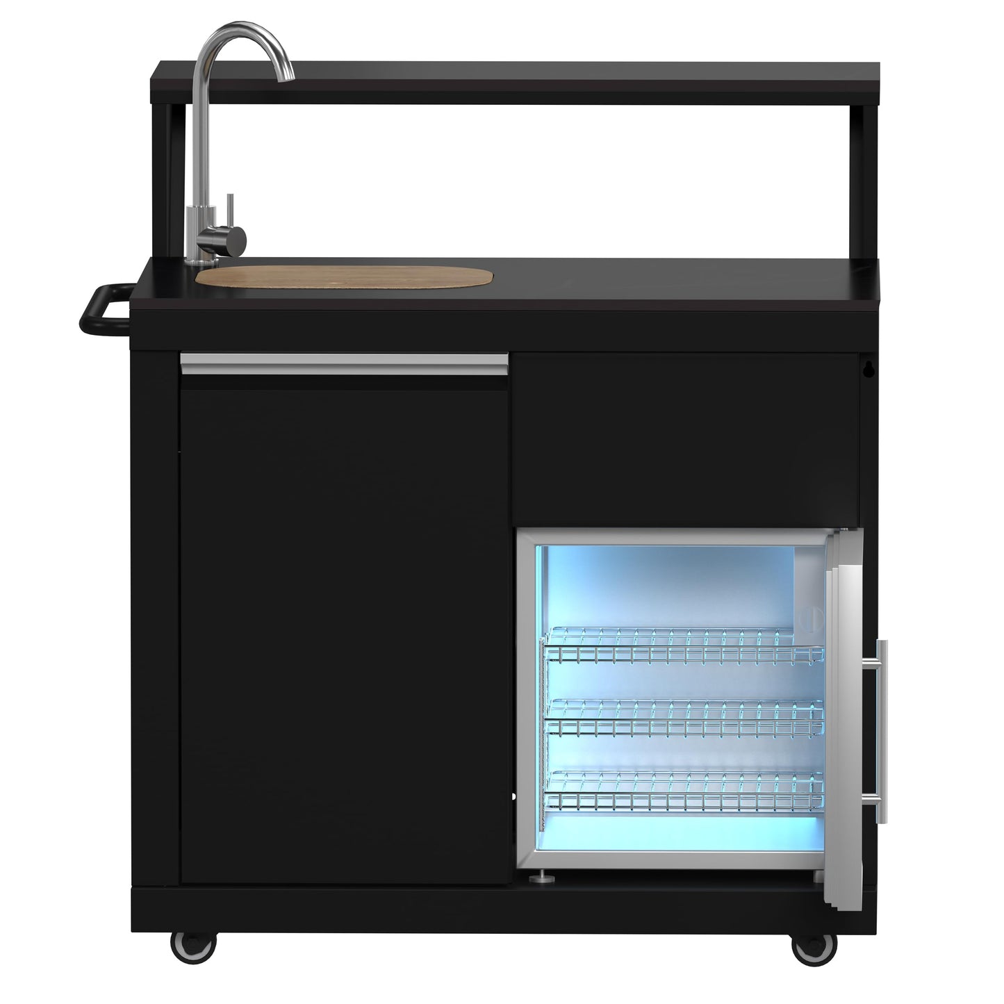 Forno All’Aperto 62,600 BTU Outdoor BBQ Grill Station w/ 3 Stainless Steel Burners, Infrared Burners, Sink Module, Black Sintered Stone Countertops, Rotisserie Kit, Bar & Beverage Center - Black