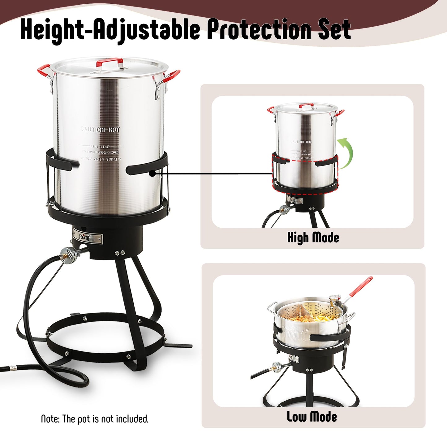 Feasto 10 Qt Outdoor Propane Gas Fish Fryer Pot Kit with Strainer Basket