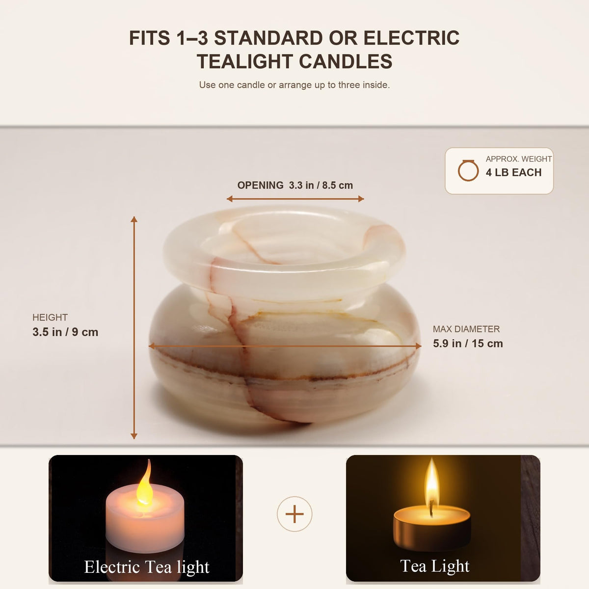 Artsolute Translucent Natural Stone Tea Light Candle Holder, 5.9 Inch