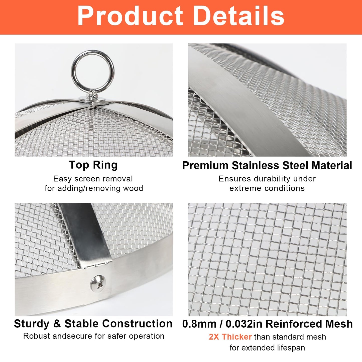 Spark Screen for Solo Stove Bonfire 19.5-Inch, Stainless Steel Mesh Cover with Removable Handle, Fire Pit Spark Guard for Patio, Backyard, Camping
