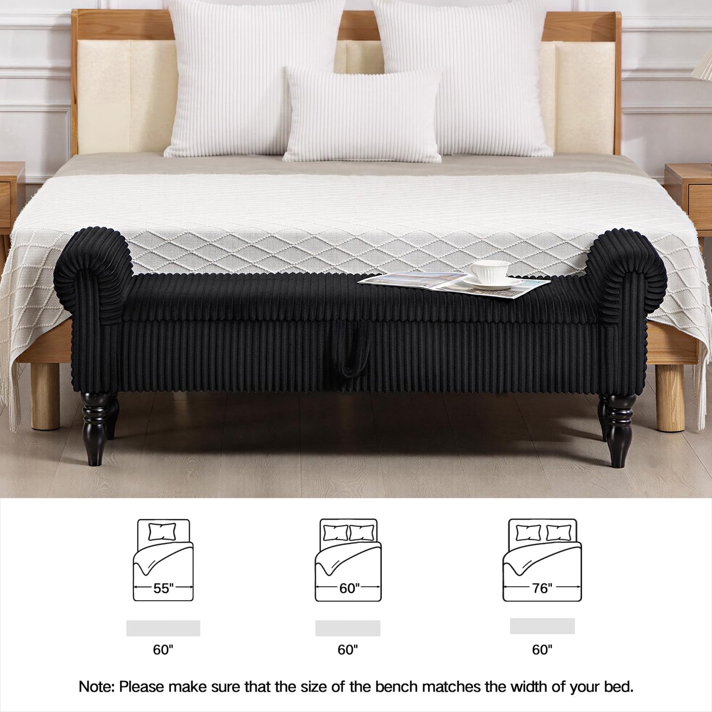 ATOMSPACE 60" Storage Bench for Bedroom,End of Bed Bench with Storage