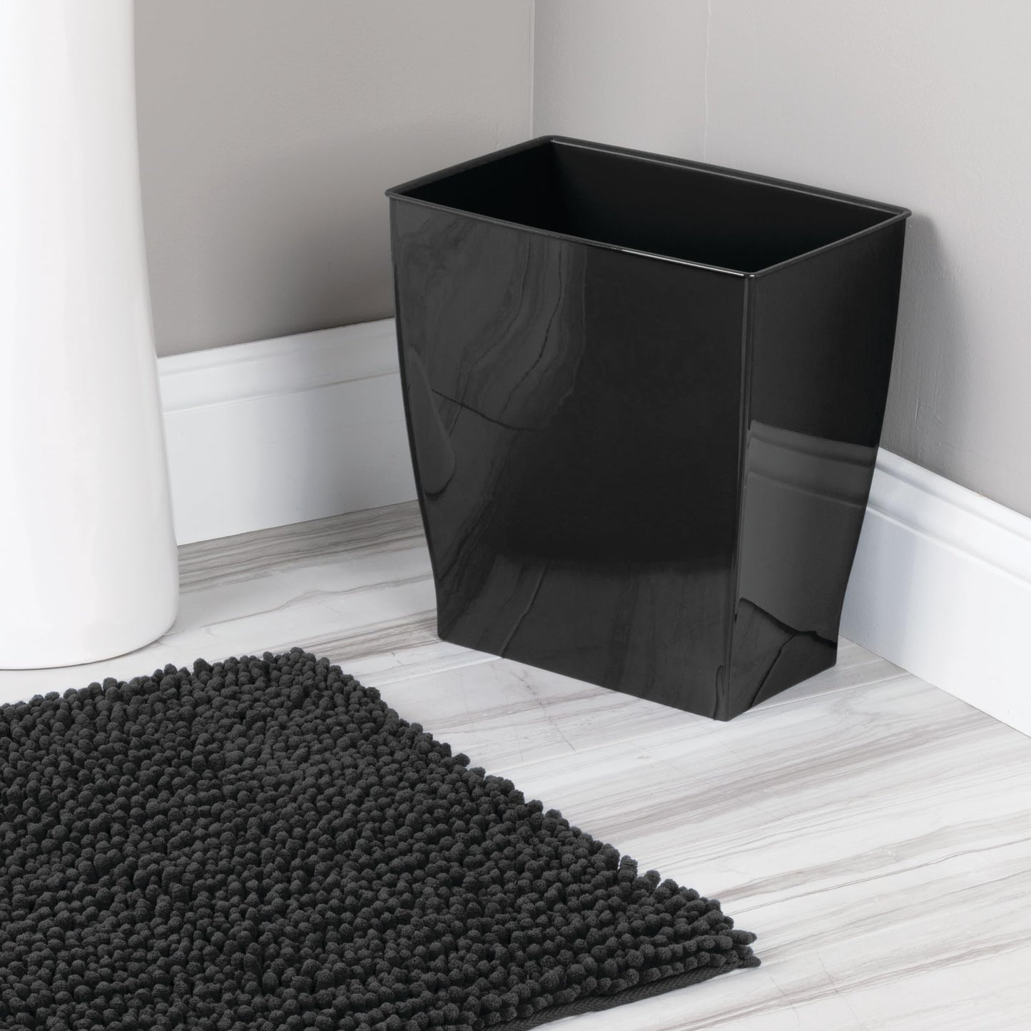 iDesign Small Plastic Bathroom Trash Can, Black