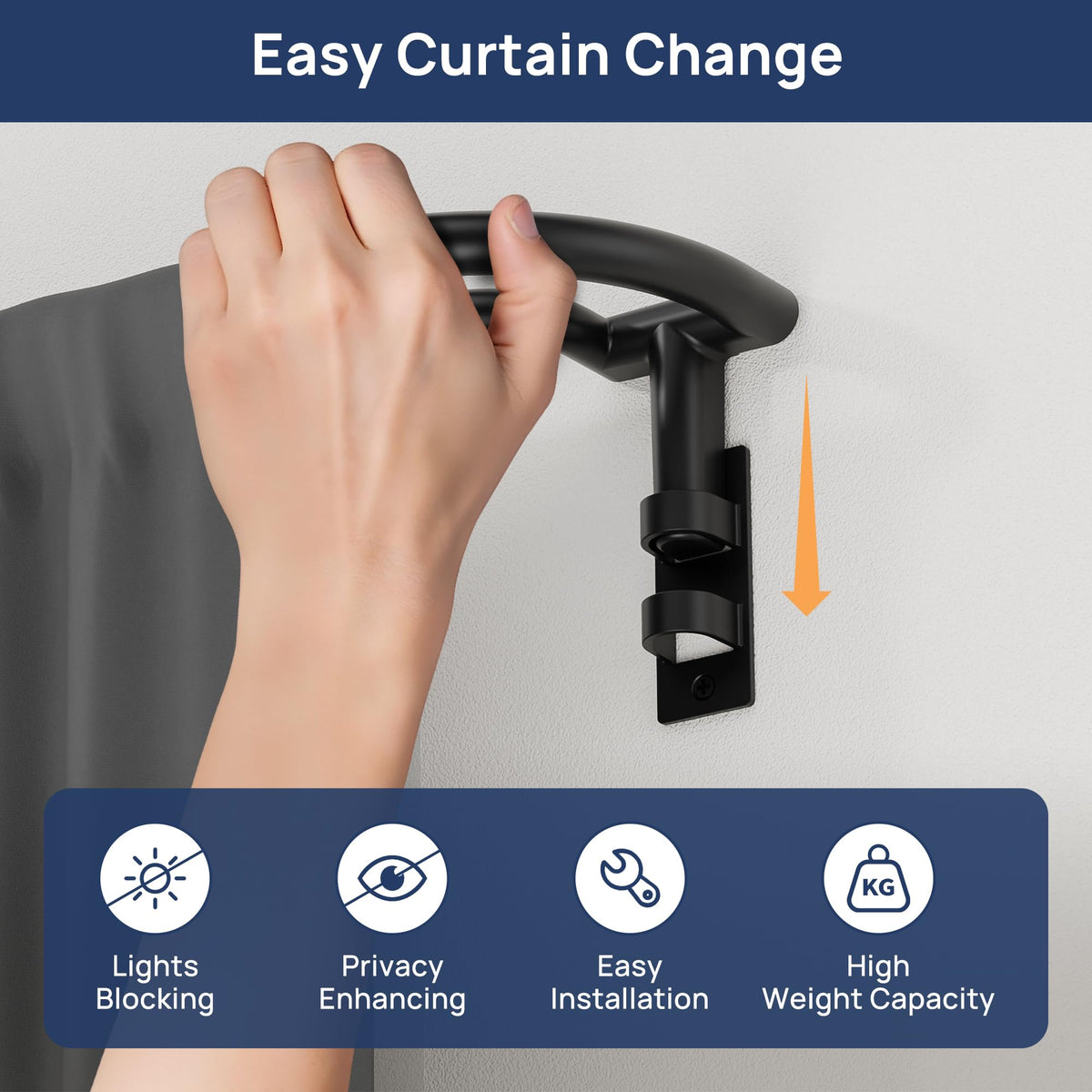 ENJOYBASICS 48-84" Double Curtain Rod for Blackout, Quick Release, Black