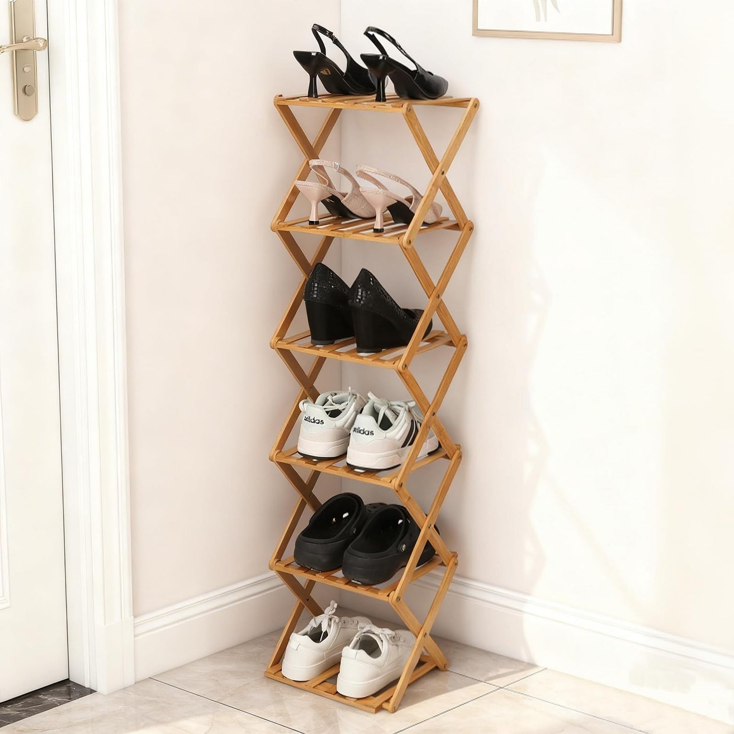 Fengzhizhu Bamboo Shoe Rack 6 Tier Foldable Shoe Rack for Entryway