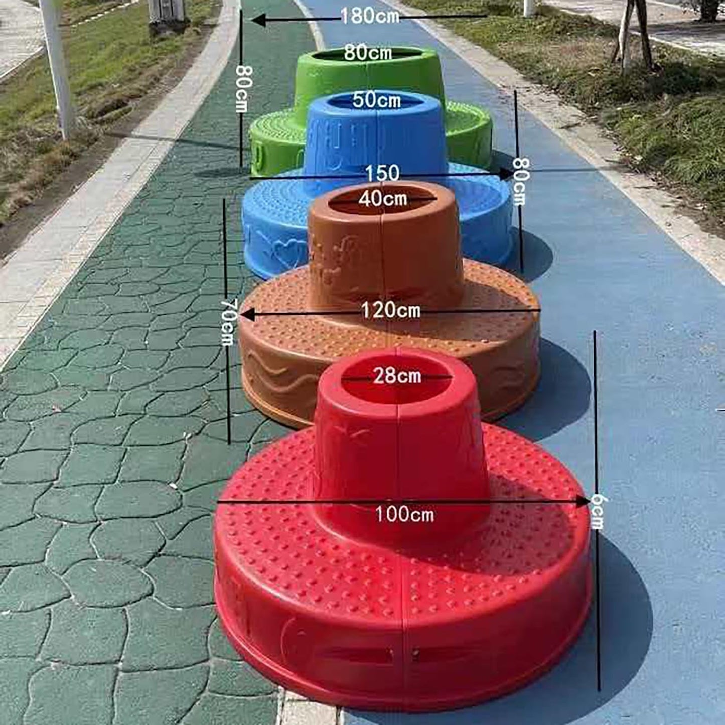 JOSOGO Kids Outdoor Tree Bench, Circle Semicircle Plastic Ring Sitting Stool for Preschool Daycare Backyard, Colorful Children Learning and Play Modular Seating