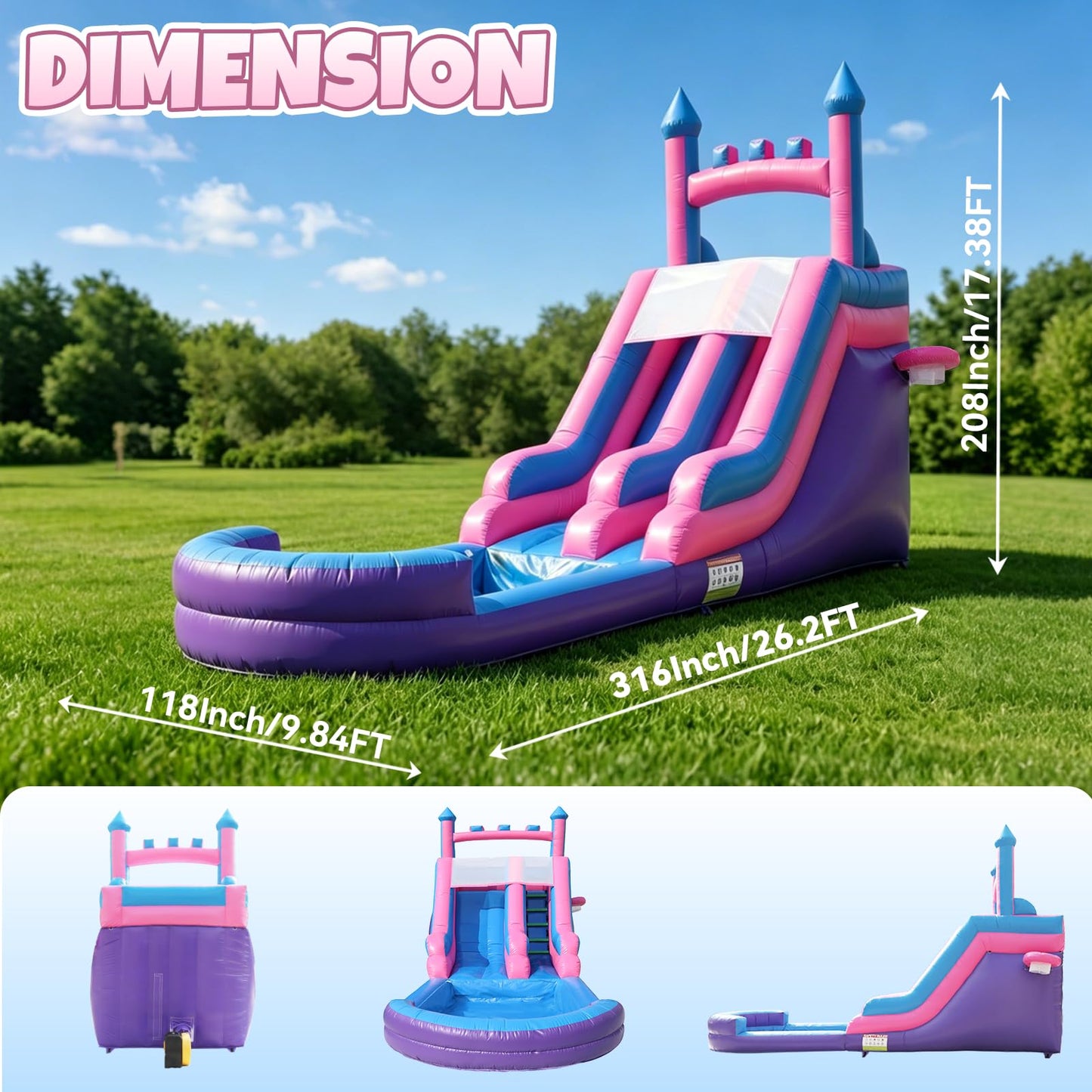 HESMAX 26FT(L) Commercial Water Slide for Adults Kids, 100% PVC Inflatable Water Slide with Pool & 950W Blower for Kids Backyard Outdoor Summer Party - Purple