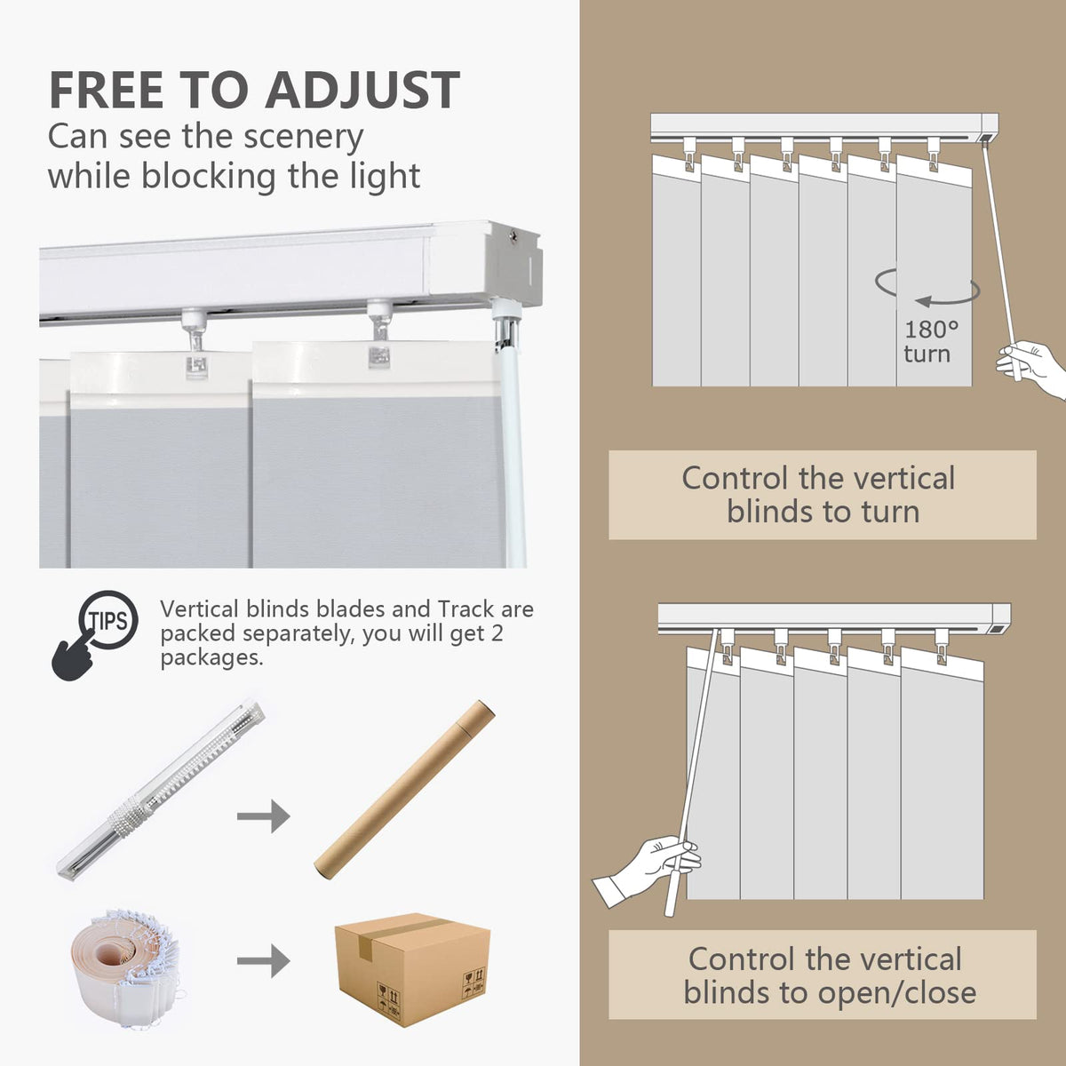 HousCa Blackout Vertical Blinds Window Shades, Light Brown Custom Window Blinds Energy Saving UV Protection Noice Reduce Vertical Window Blinds for Patio Doors, Windows, Sliding Doors