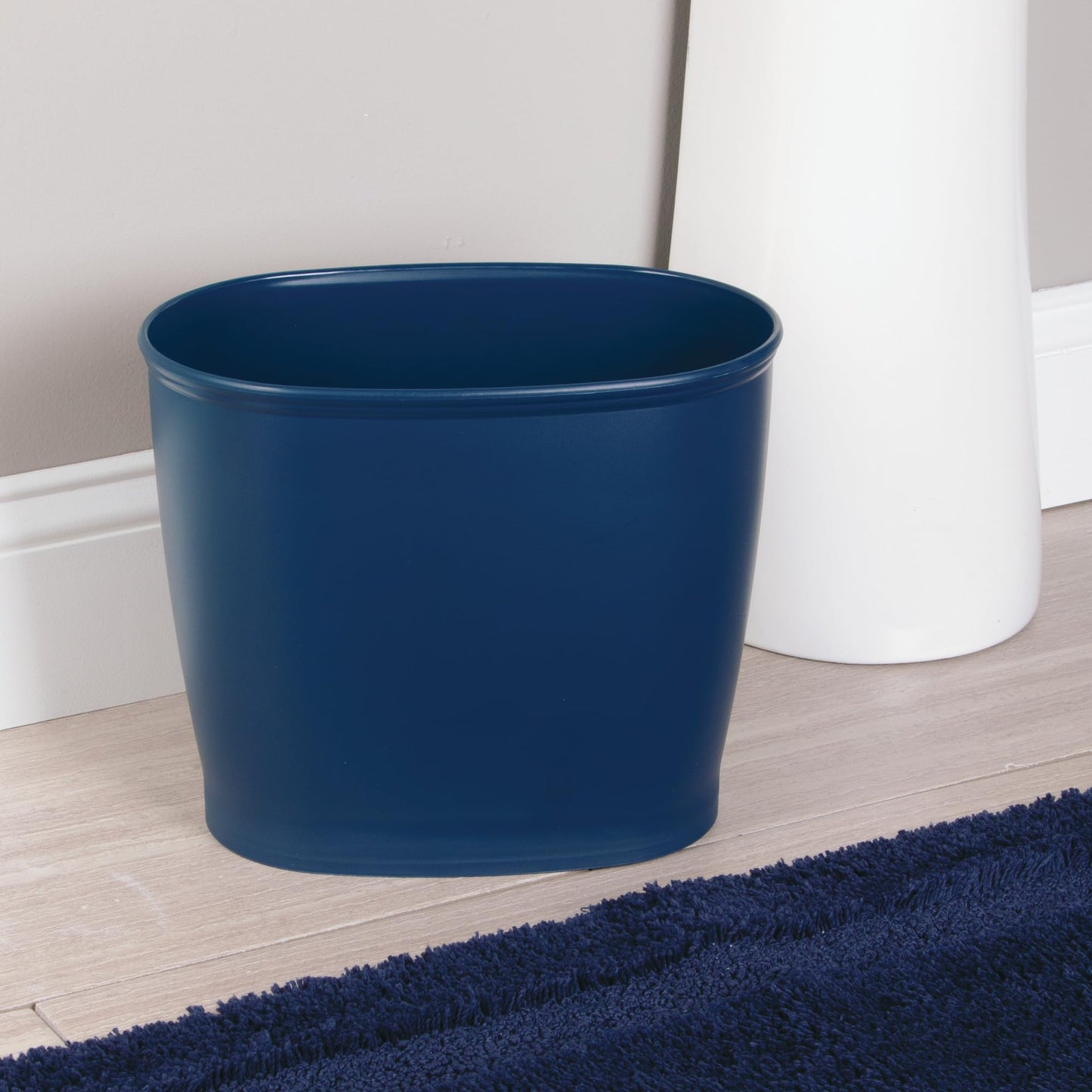 iDesign Slim Plastic Bathroom Trash Can, Navy Blue