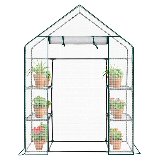 Greenhouse for Outdoors,Walk in Plant Greenhouses with Shelves,Heavy Duty with Durable PE Cover,Plant Stands Portable Green House for Garden Plants (White)