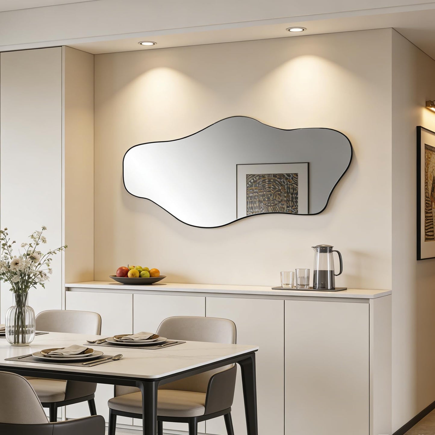 DAOYIJIAJU Large Irregular Mirror, 54.5"x24" Asymmetrical Tempered Glass Mirror, Modern Organic Shaped Wall Mirrors for Entryway Bedroom Living Room Bathroom, Horizontal or Vertical Hanging