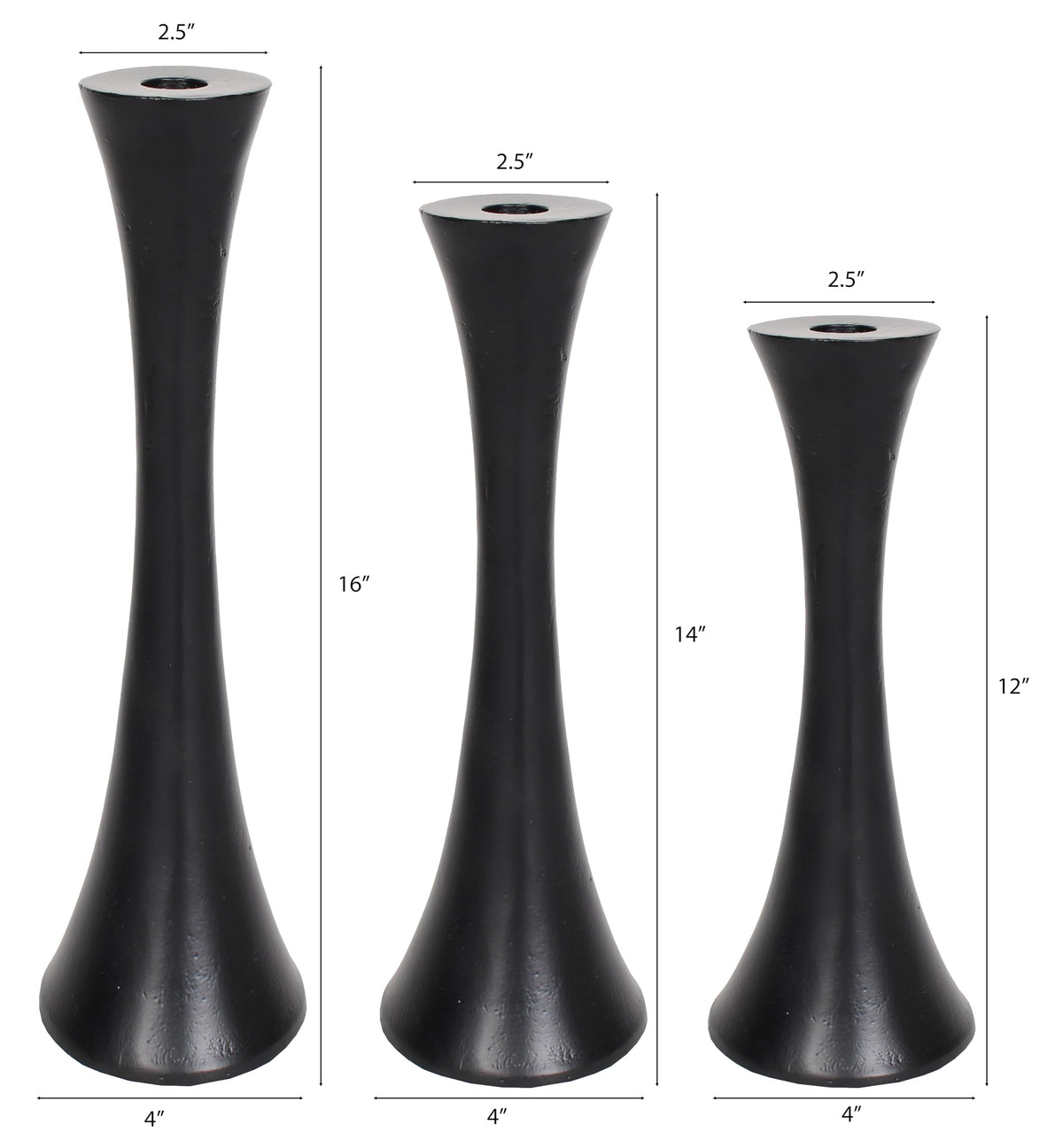 Sweet Summer Living Outdoor/Indoor Set of 3 Aluminum Candle Holders Taper, Metal Candlesticks Holders, 16 inch, 14 inch, 12 inch Height Black Matt
