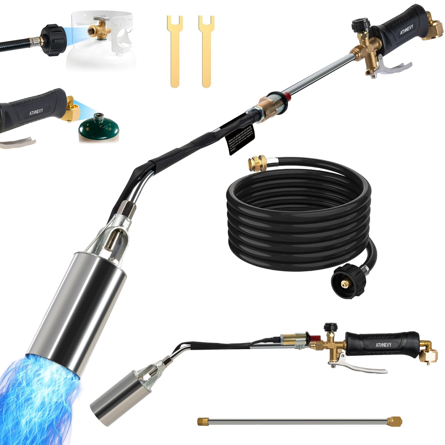 Propane Torch Kit Heavy Duty Weed Burner, 1,800,000 BTU Flame Thrower Gun with Built-in Igniter, with 30" High Flame, 10FT Hose, Detachable Long Reach Torch for Weeds, Ice, Snow, Asphalt
