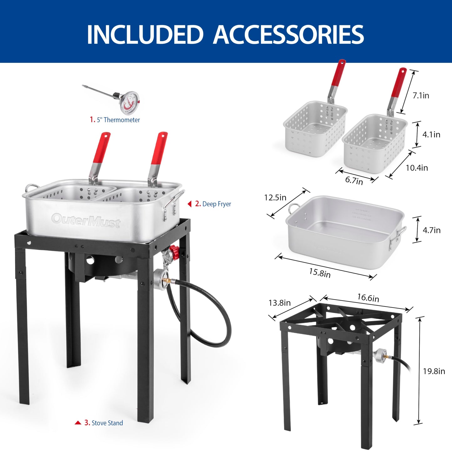 OuterMust 58,000 BTU Outdoor Fryer, 18 Qt. Deep Fryer Pot and 2 Inner Baskets, Ideal for Frying Fish, Chicken Wings, French Fries