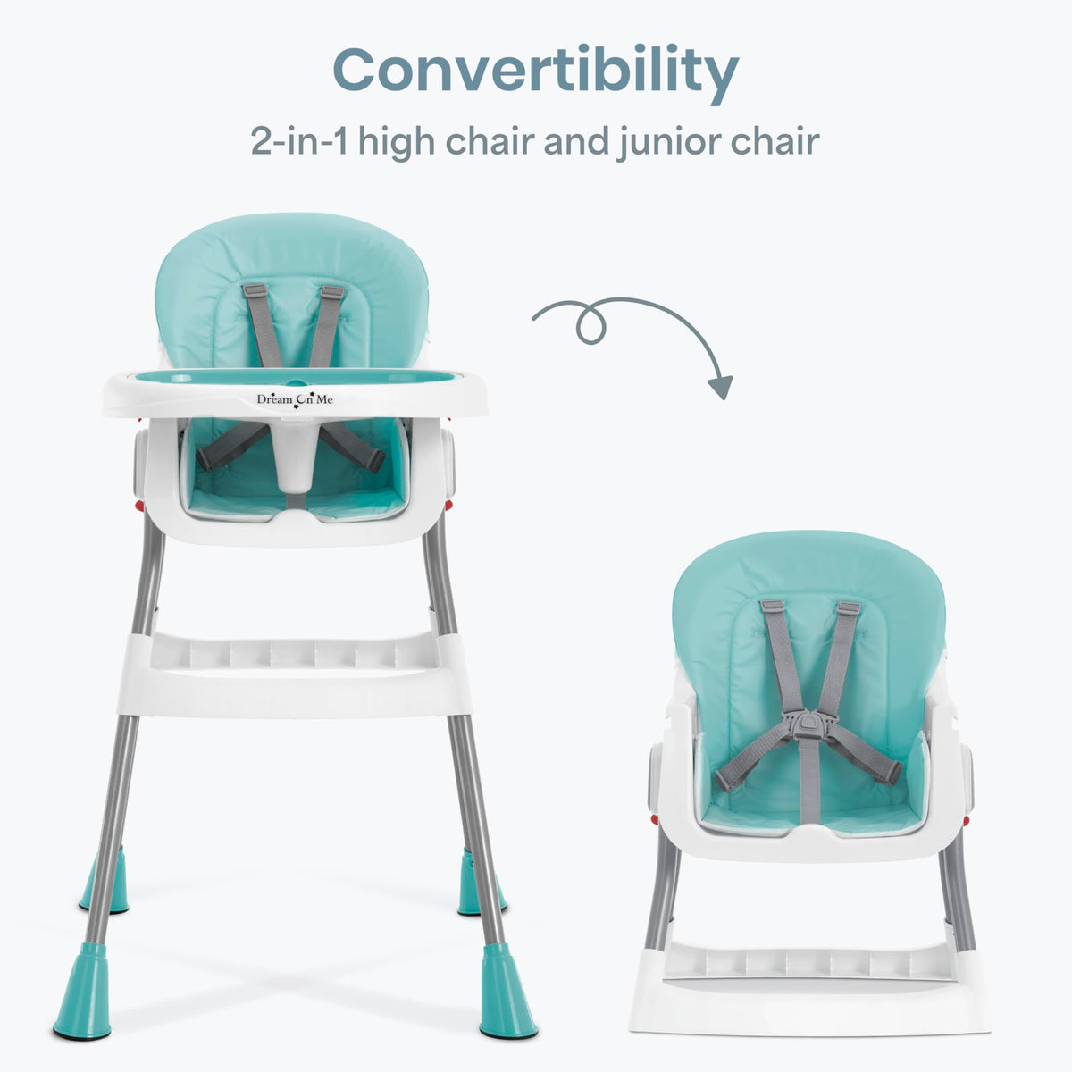 Dream On Me TableTalk 2-in-1 Convertible High Chair, 5-Point Harness, Aqua