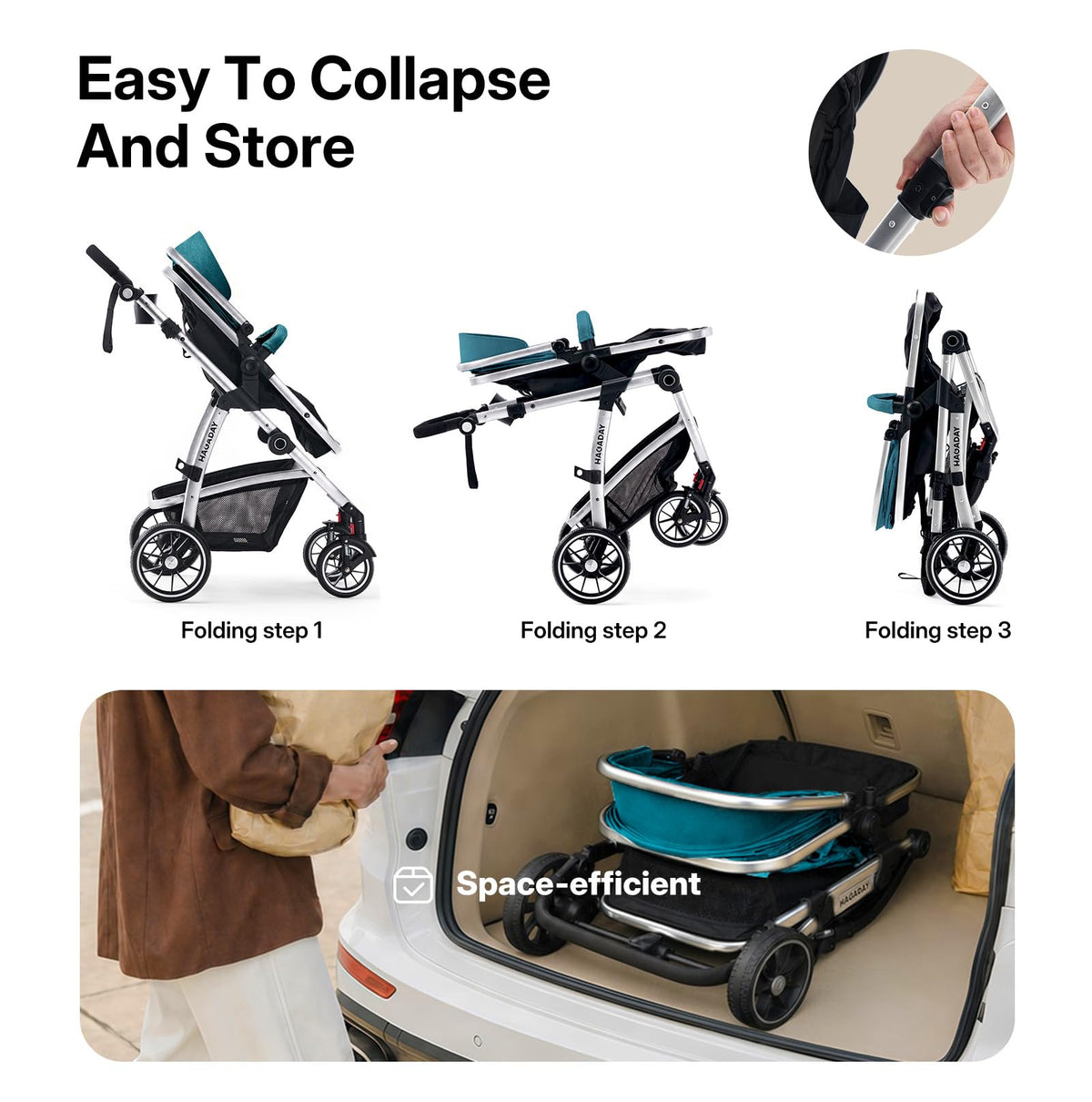 Hagaday Baby Stroller, 2-in-1 Reversible Toddler Seat with Lie-Flat Mode