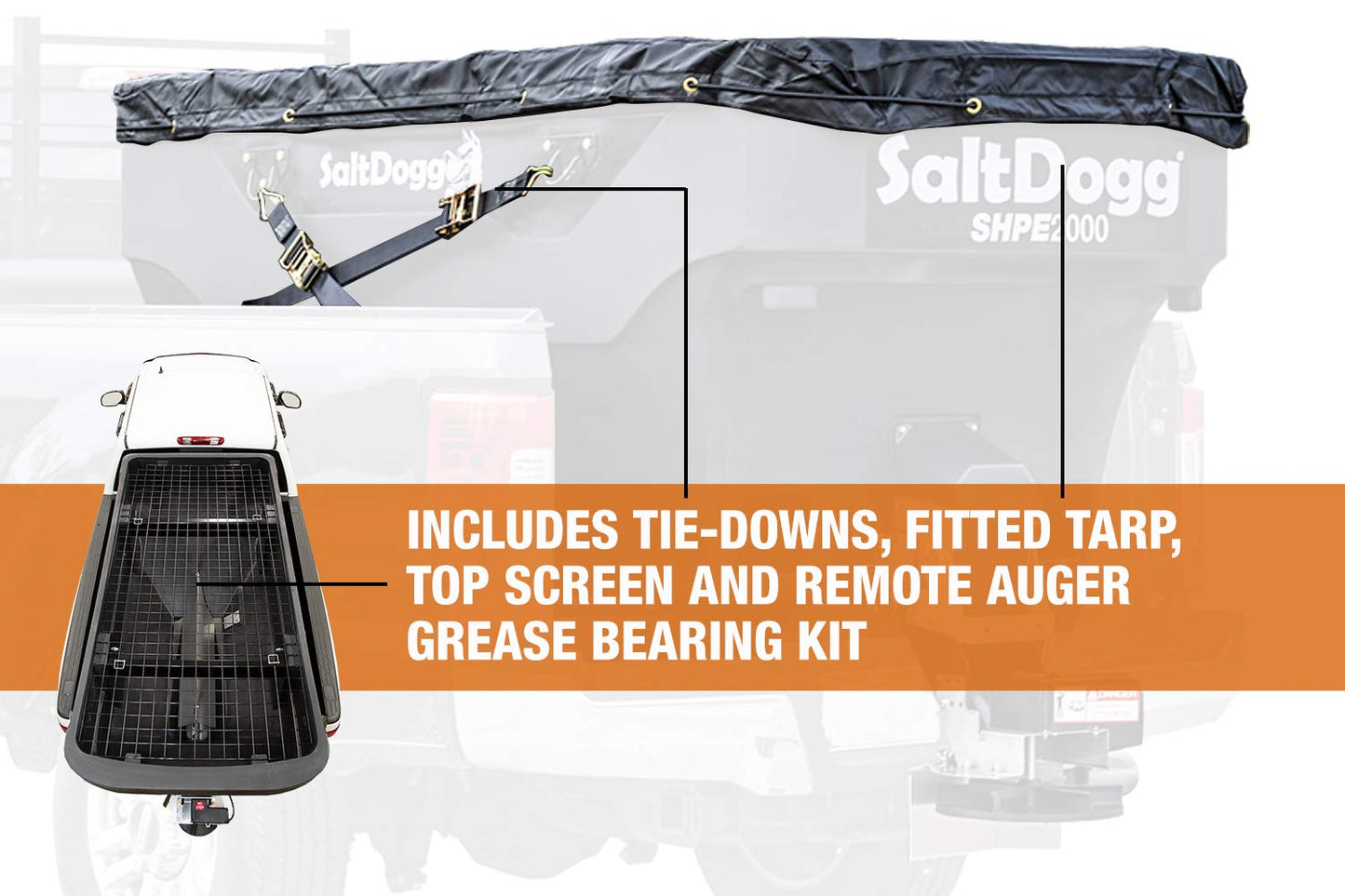 Buyers Products SaltDogg SHPE2000 Commercial Salt & Sand Spreader w/ Electric Drive Hopper, Made In The USA, 2.0 Cu Yds Capacity, Stainless Steel Auger, Medium/Heavy Commercial Salt Spreader