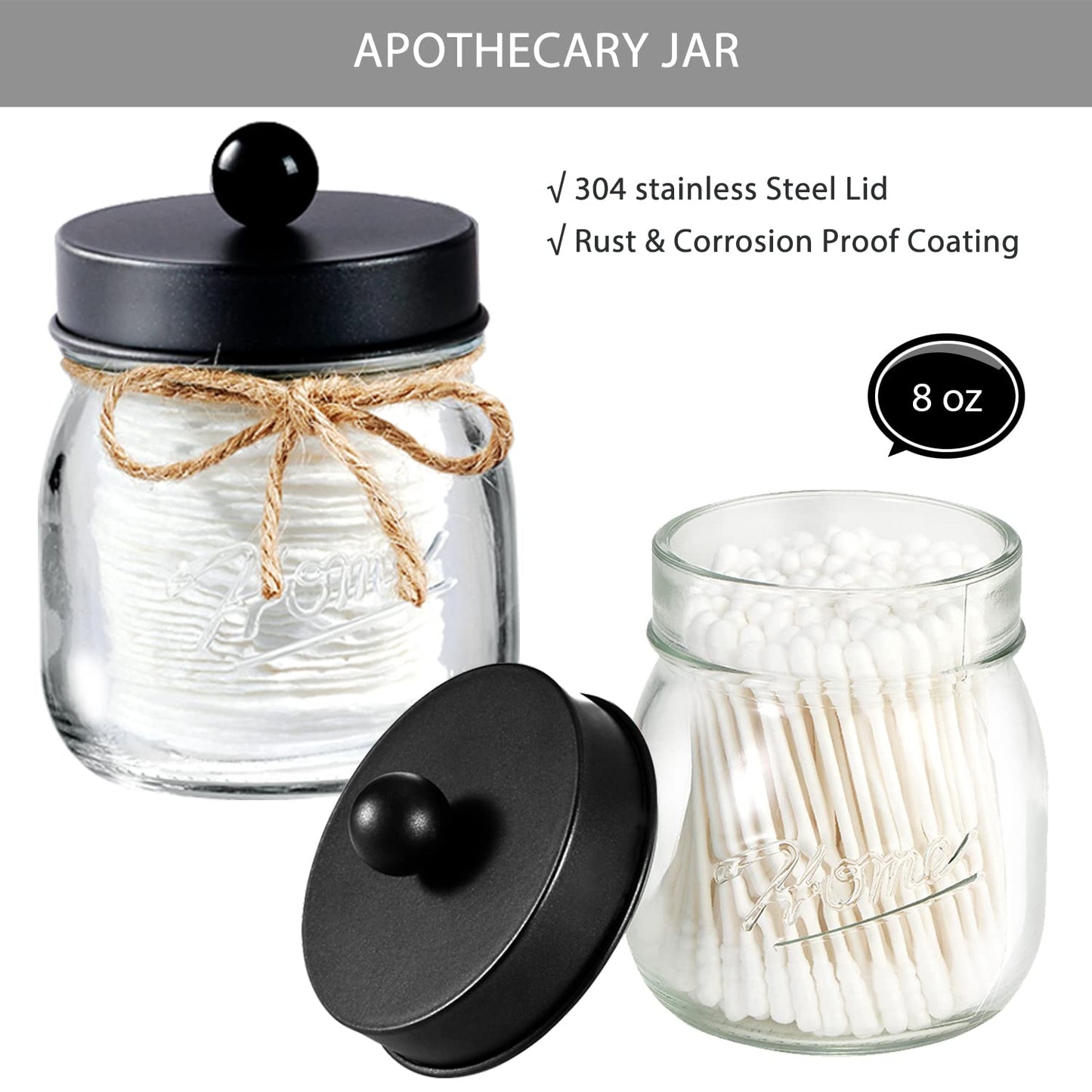 SheeChung 8PCS Mason Jar Bathroom Accessories Set Complete - Black