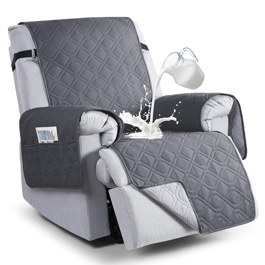 VANSOFY 100% Waterproof Recliner Chair Covers, Recliner Cover Non-Slip Dog Chair Cover Furniture Protector Washable Slipcover with Pocket, Elastic Straps for Pets, Dogs(Dark Gray, 23.6")