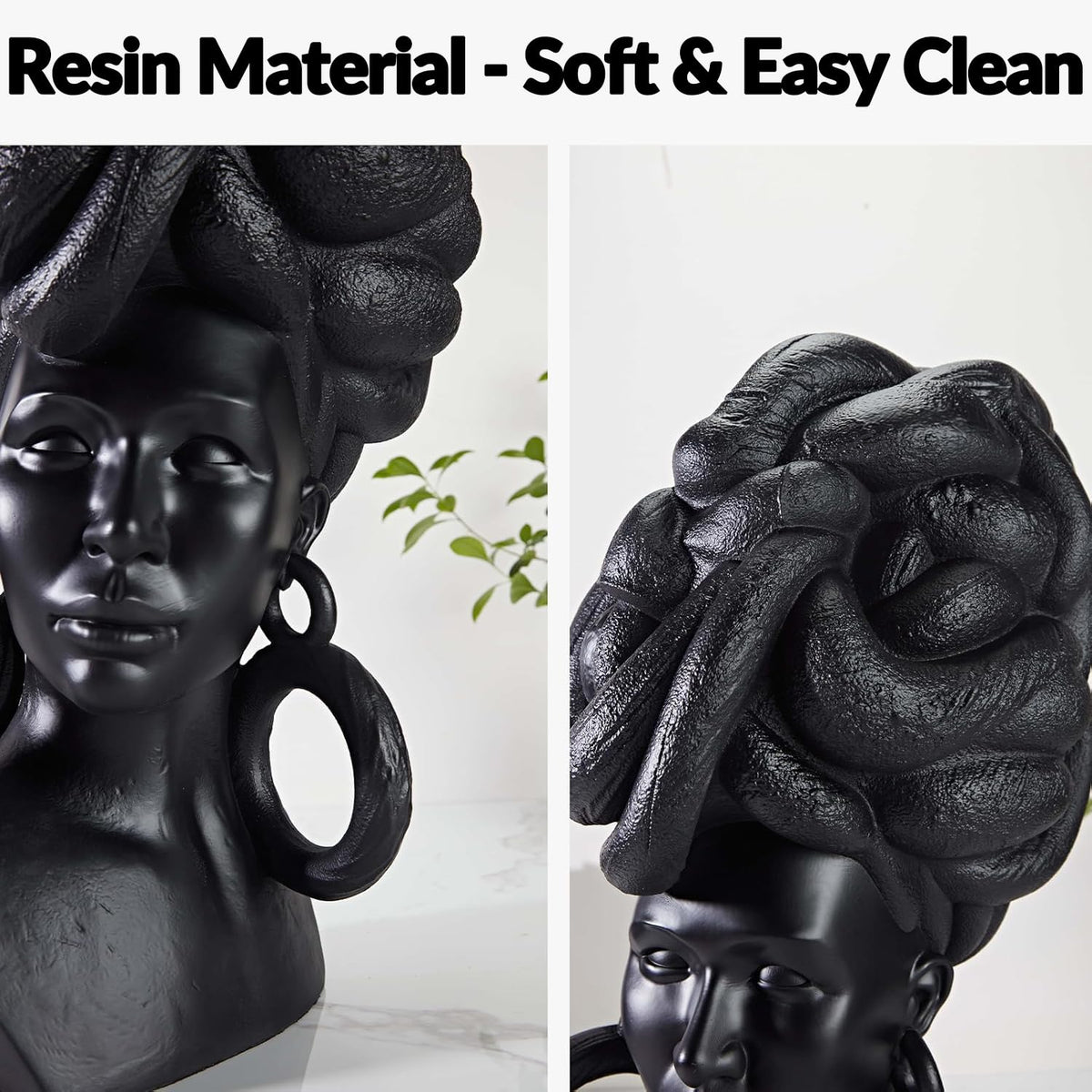 African American Woman Bust Statue – 23.5" Large Decorative Sculpture for Home Decor | Handcrafted Resin Afrocentric Art Piece for Living Room Office Shelf, Unique Black Female Bust Present