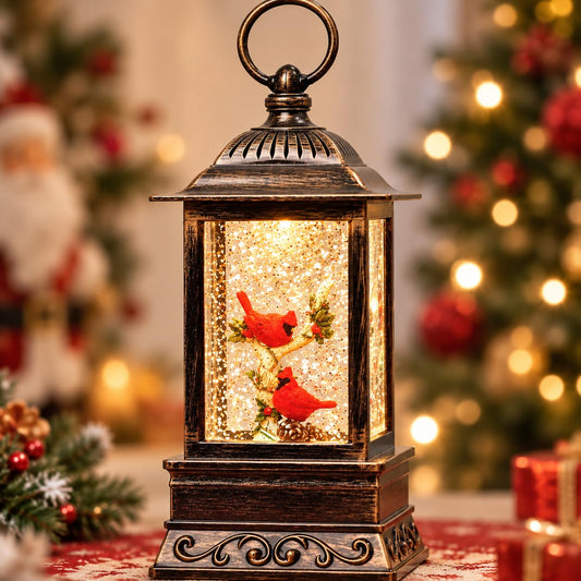 Eyrosa Cardinal Snow Globe, Musical Lighted Christmas Lantern with Glitter