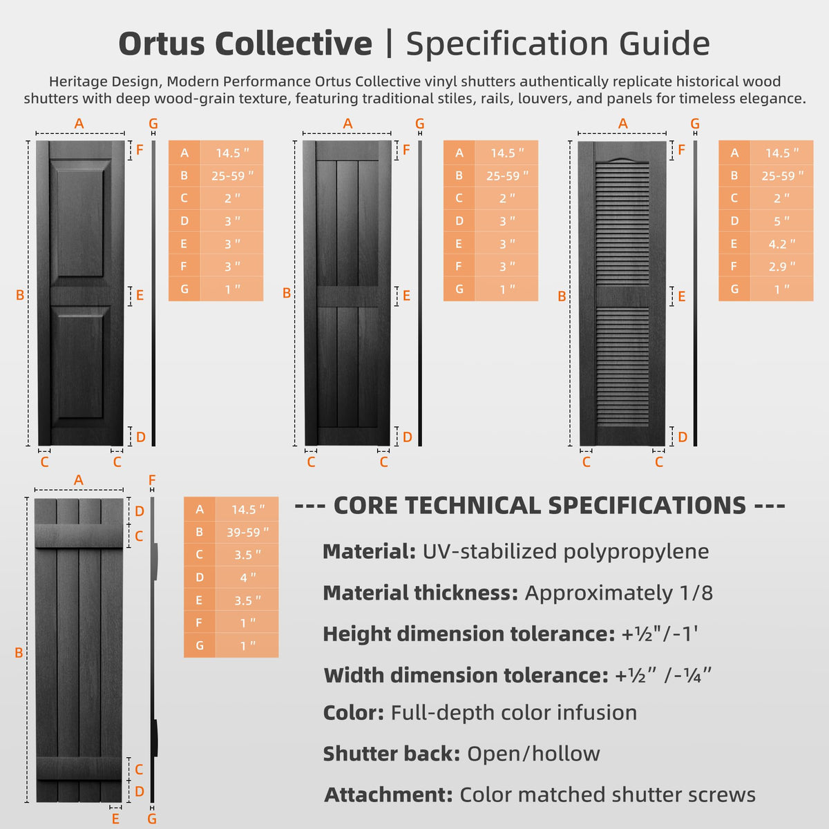 Ortus Collective Exterior Window Shutters - Weather-Resistant Polypropylene, Easy DIY Install - Board and Batten Shutters for Windows Outside, Vinyl, Brick, 14.5"W*55" H, Blue