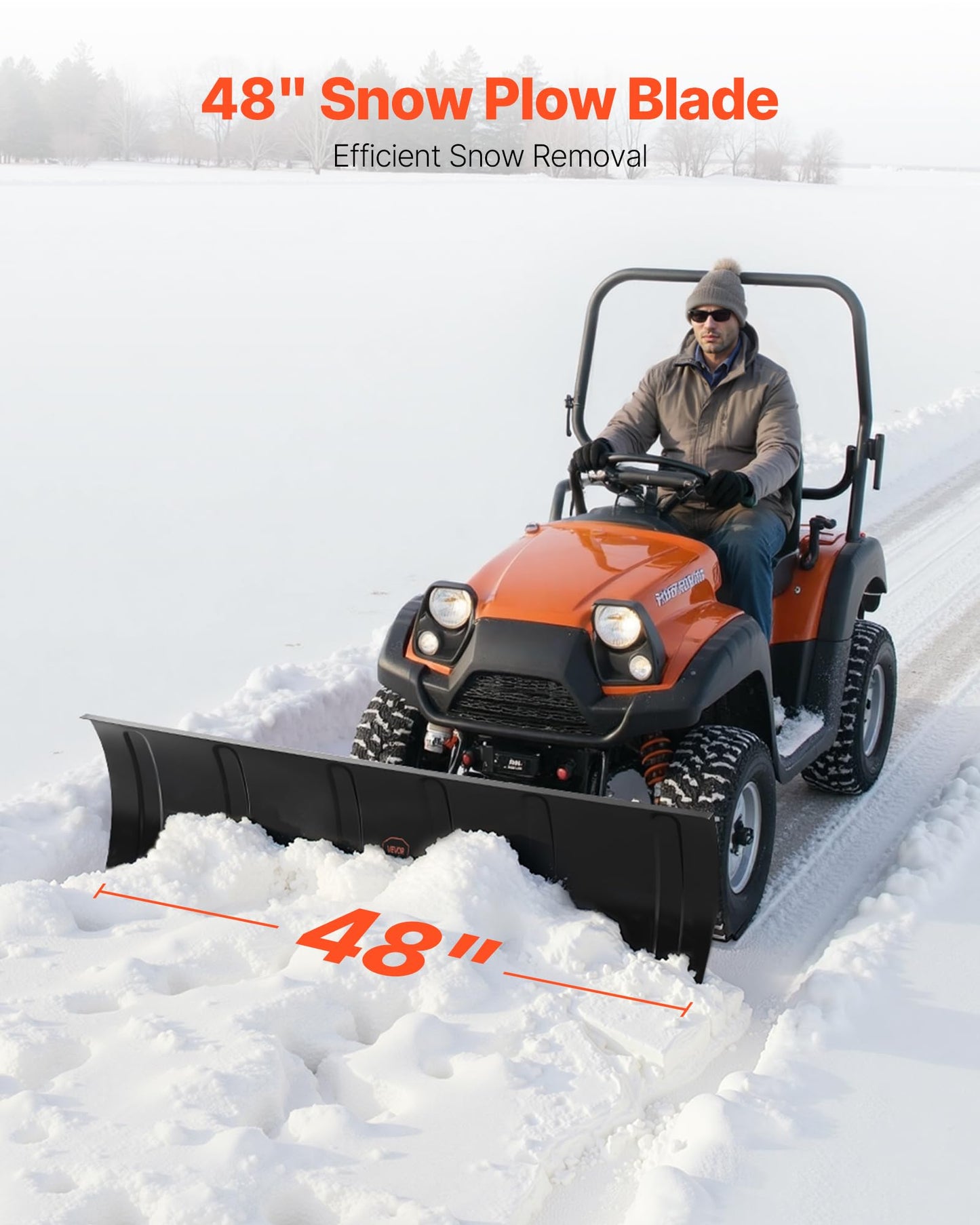 VEVOR Snow Plow Kit, 48in Universal Snow Plow Attachment, Height & Left-Right Adjustable, Quick to Detach, Steel ATV Scrape Blade, 3 Mount Options, Efficient Snows Clearing, for Most ATVs & UTVs