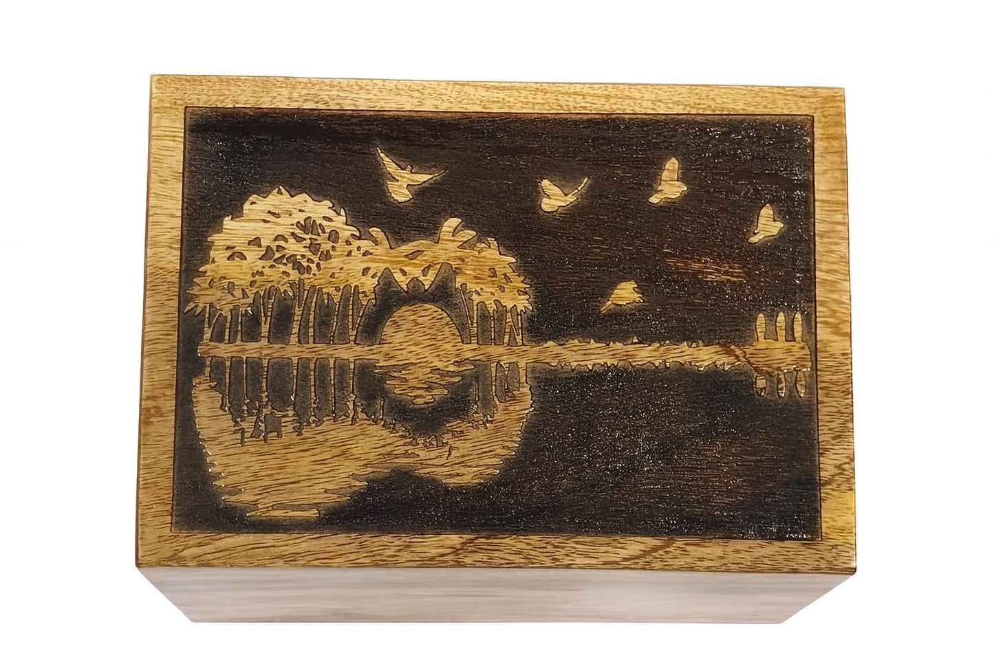 Handcrafted Wooden Urn Box - Custom Engraved Memorial for Ashes - Human and Pet Cremation Keepsake - Handmade Tree of Life Design (Guitar Design, Medium (8"x6"x3.5") - 100 lbs or 45 Kg)