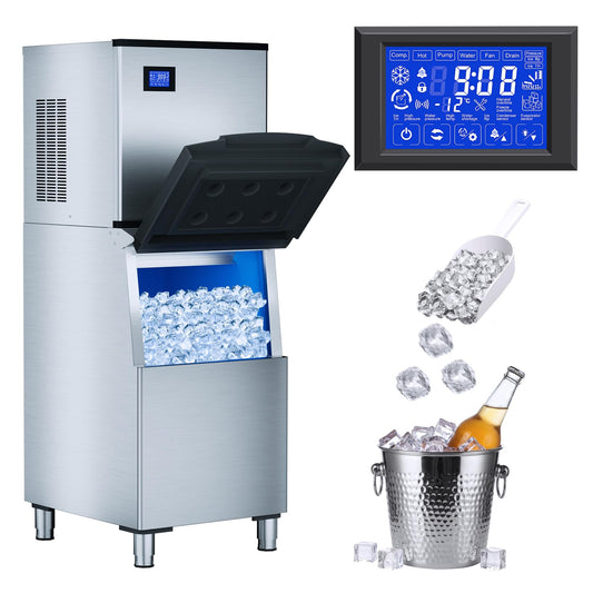 Bibrsa Commercial Ice Maker Machine 480LBS/24H, 360LBS Storage Bin, Ice Ready in 8-15 Mins, Self-Cleaning Mode, Freestanding Ice Maker, Stainless Steel Industrial Ice Machine for Restaurant/Bar/Cafe