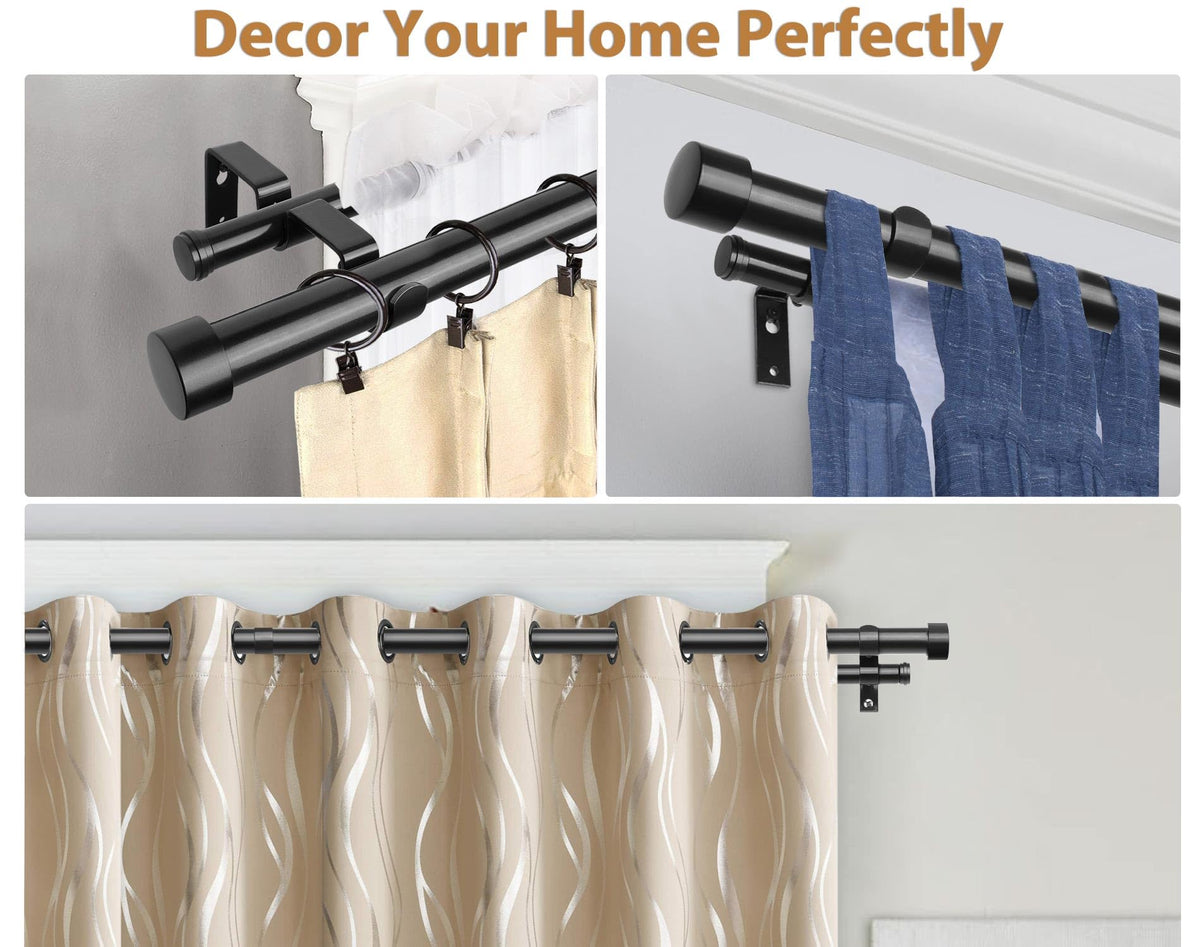 KAMANINA 1 Inch Double Curtain Rod 66-120 Inch, Heavy Duty Dual Rods, Black
