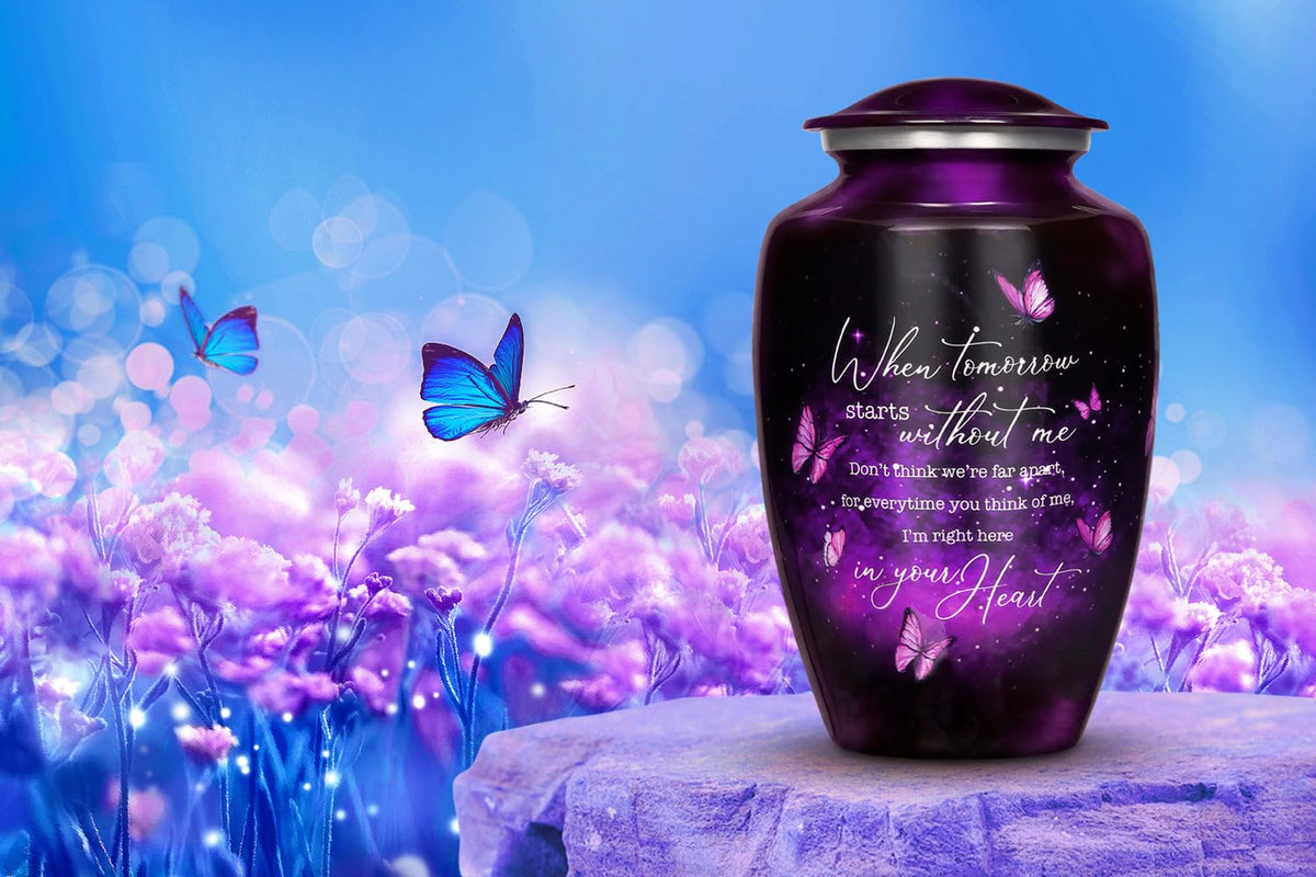 Purple Butterfly Urn for Human Ashes Adult with Secure Lid
