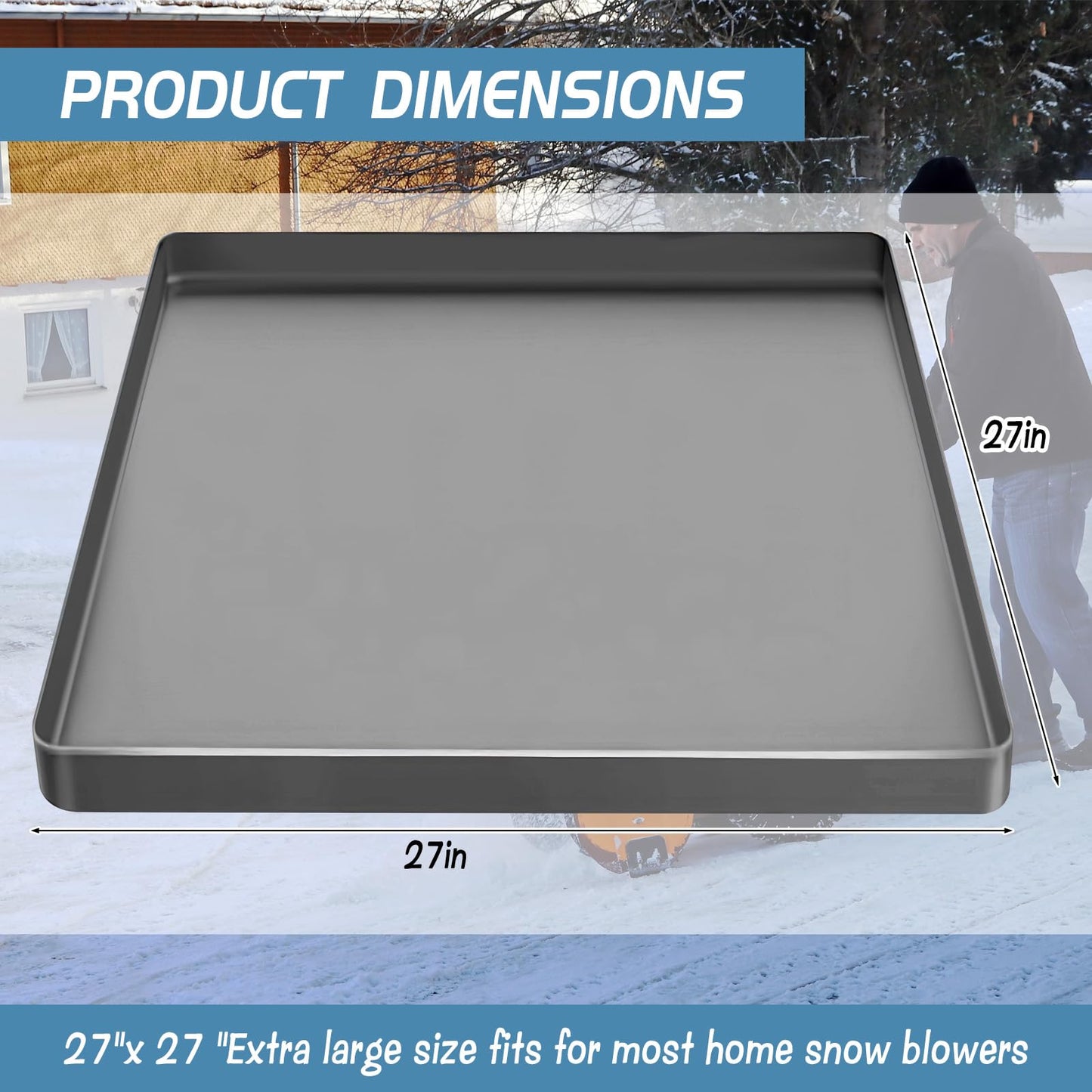 HFYZZ Snow Blower Mat, 27''x27'' Silicone Snowblower Drip Pan with Raised Edge for Garage, Electric Snow Shovel Mat Garage Oil Spill Protector Pad, Non-Slip No Splatter, Grey