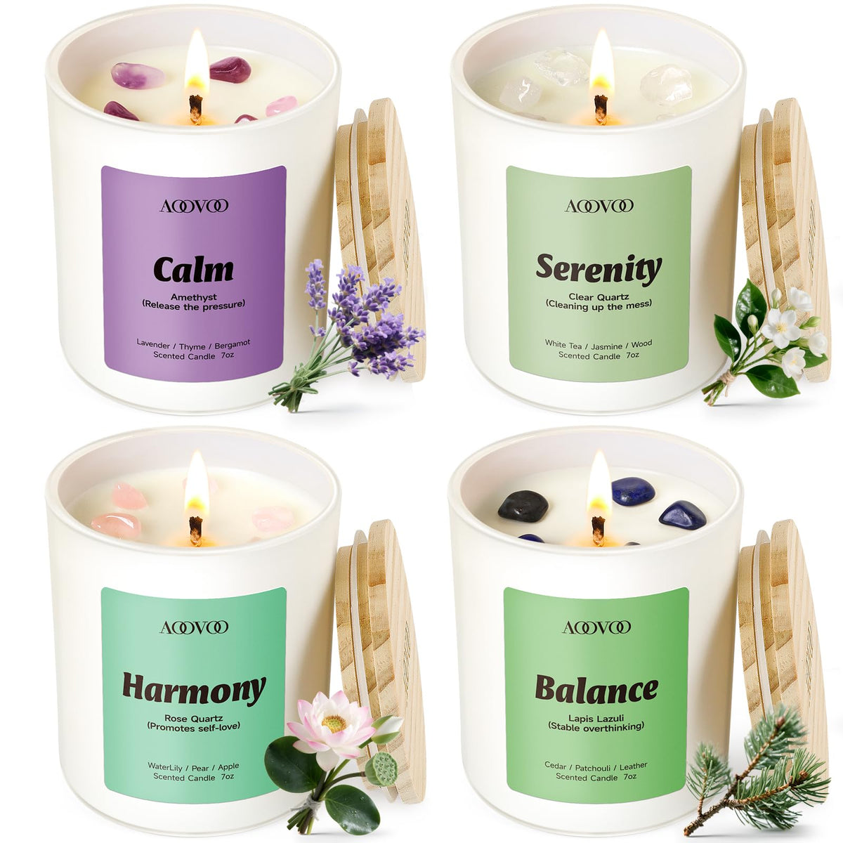 AOOVOO Calm Candles Set for Women - 4 Pack Soy Candles for Home Scented